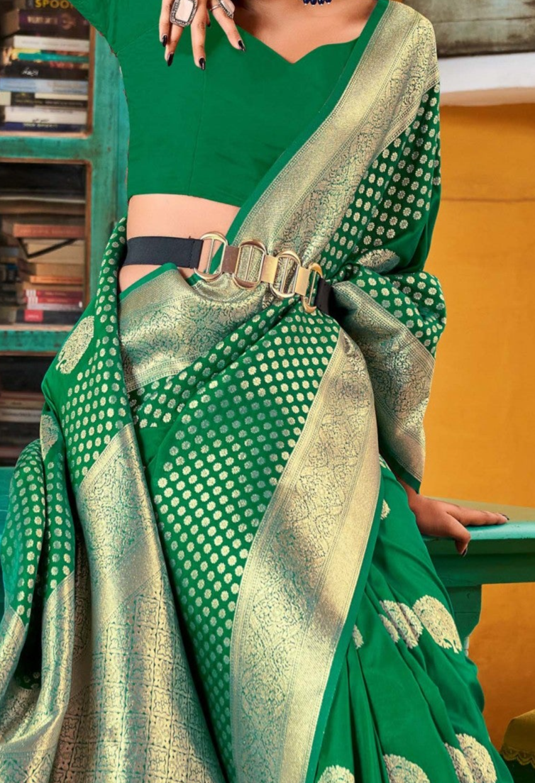 Elegant Dark Green Zari Woven Banarasi Silk Saree