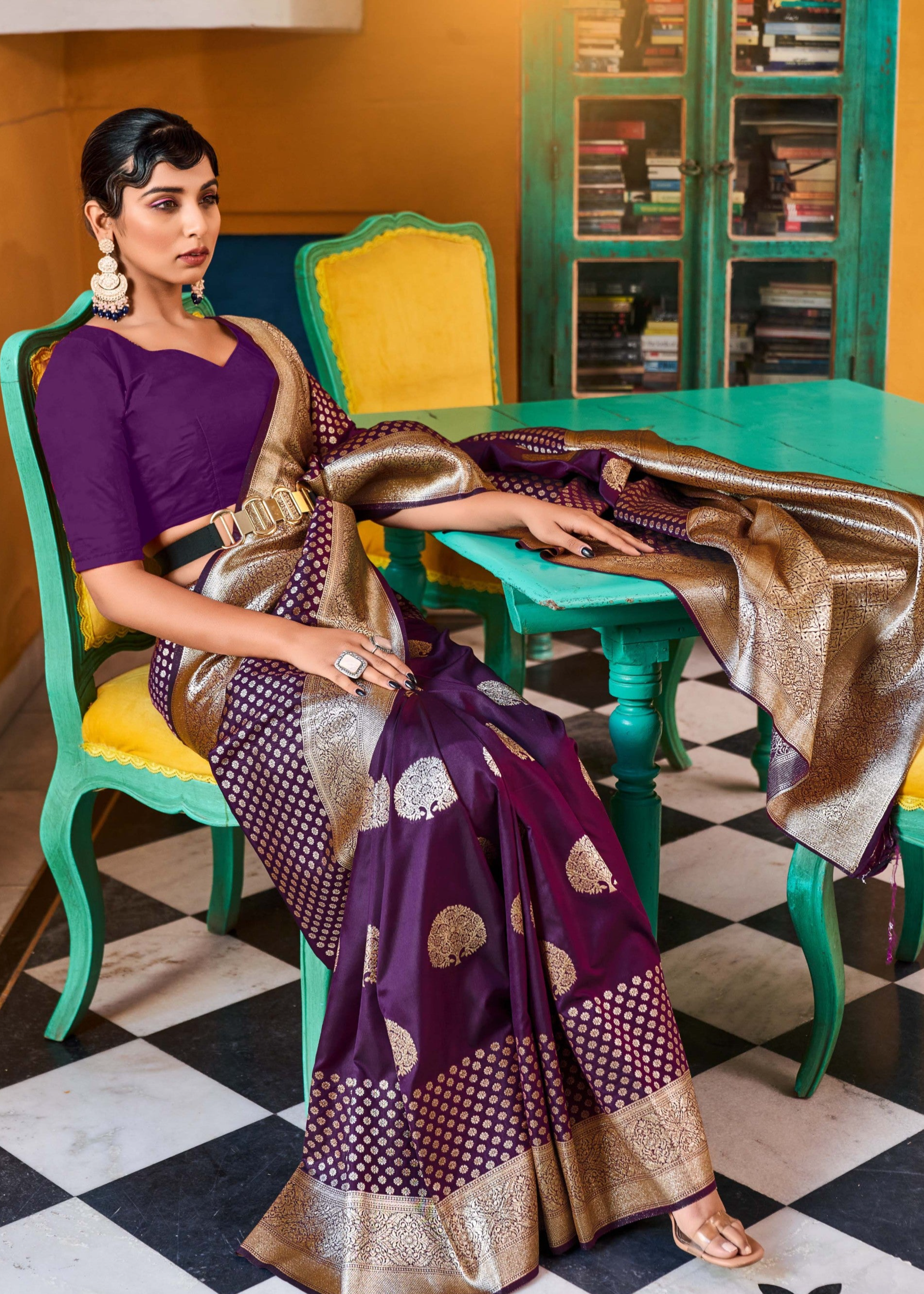 Regal Purple Zari Woven Banarasi Silk Saree