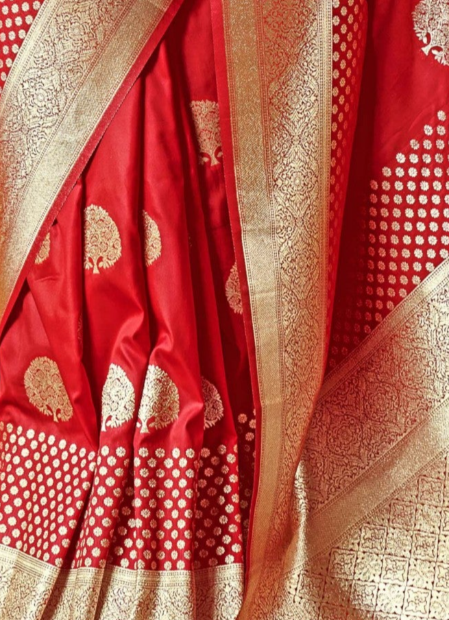 Opulent Red Zari Woven Banarasi Silk Saree