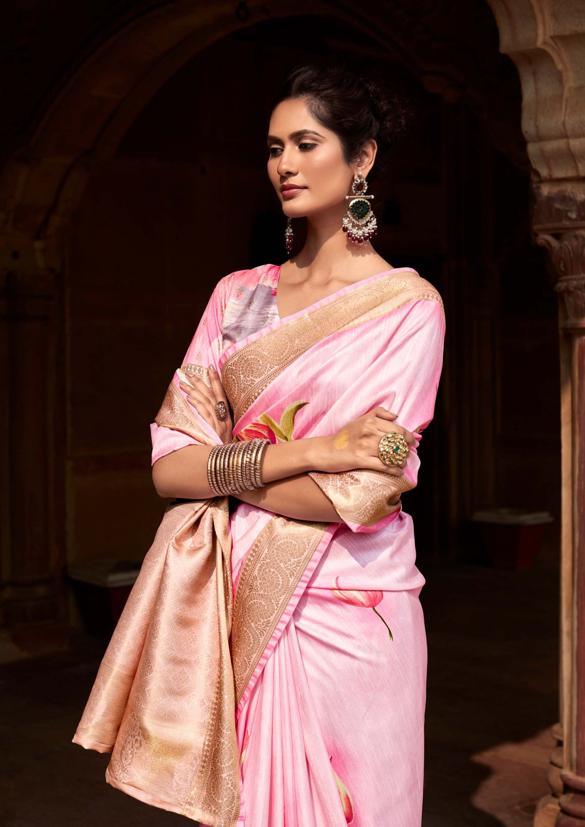 Blush Pink Digital Printed Soft Silk Saree