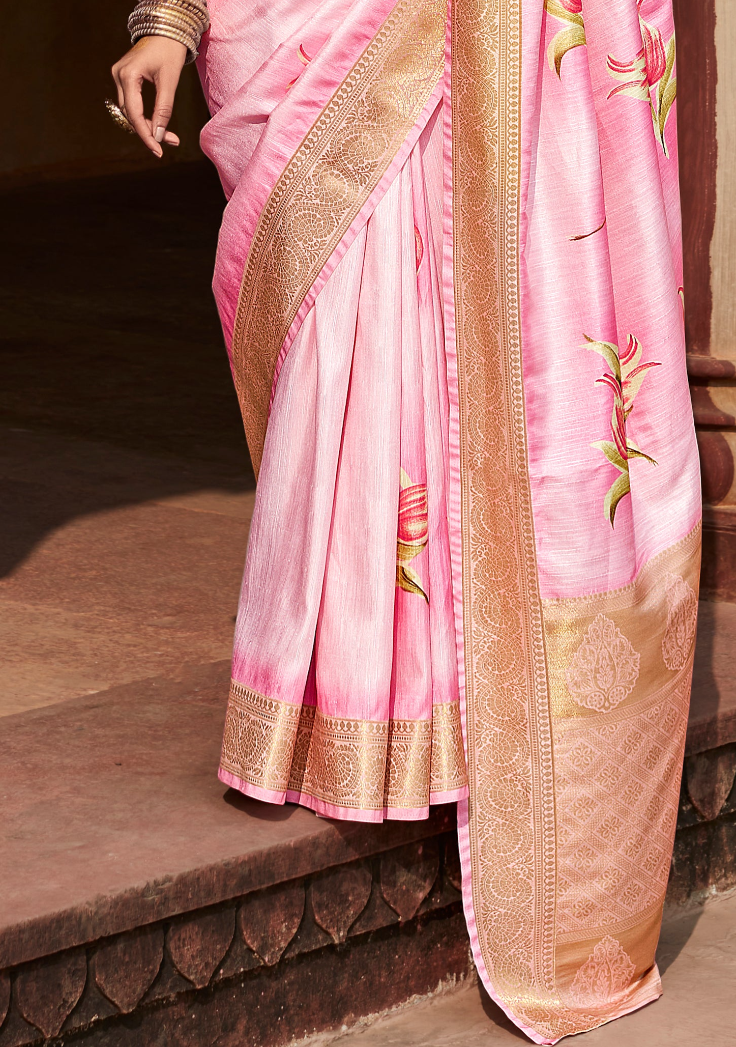 Blush Pink Digital Printed Soft Silk Saree