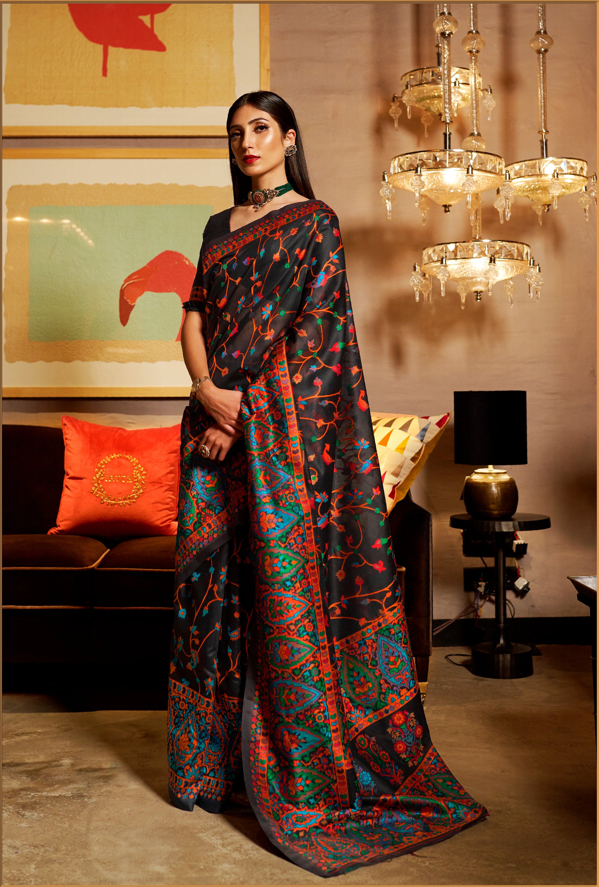 Charcoal Elegance Black Banarasi Saree