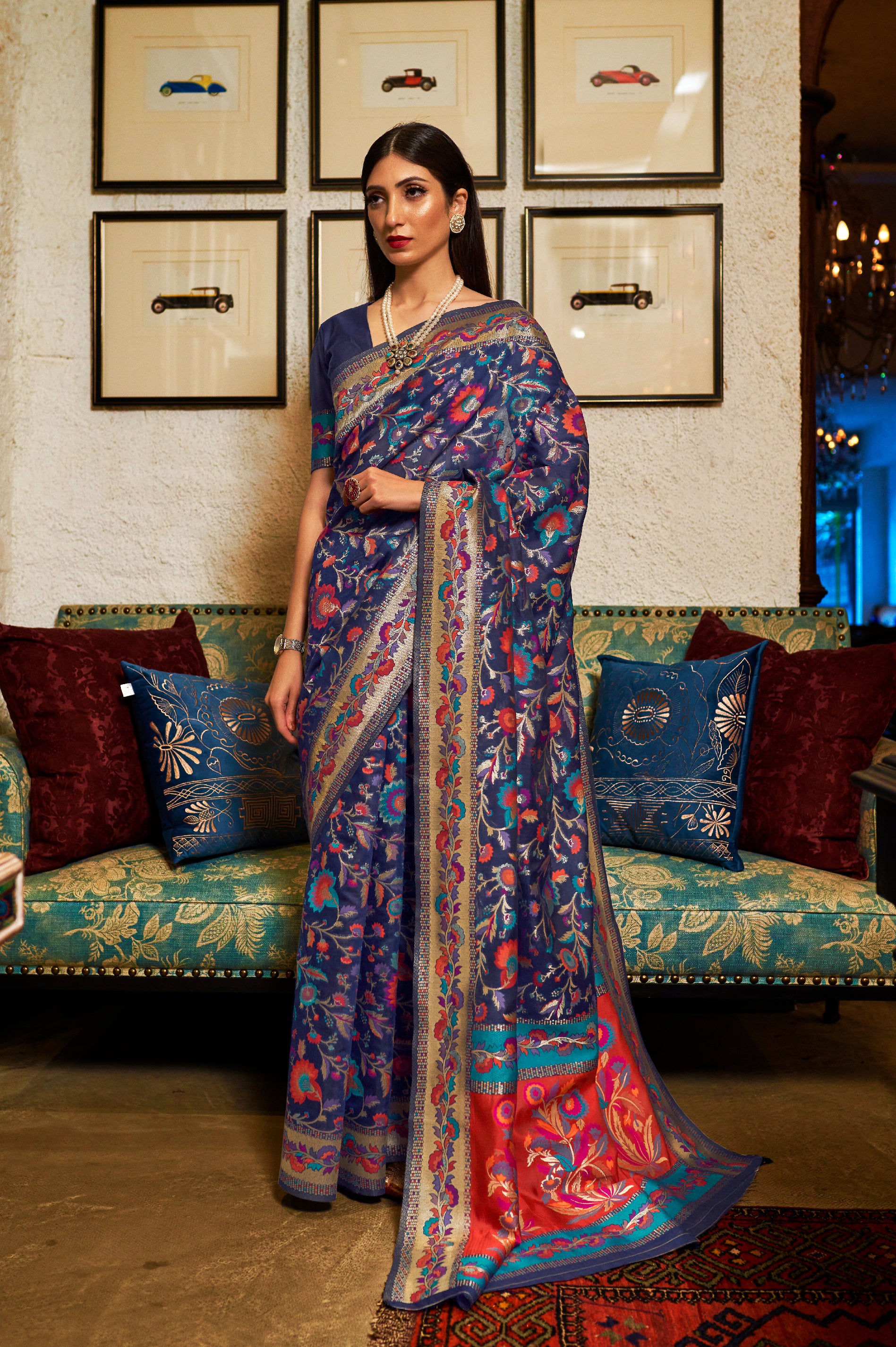 Blueberry Bliss Banarasi Silk Saree