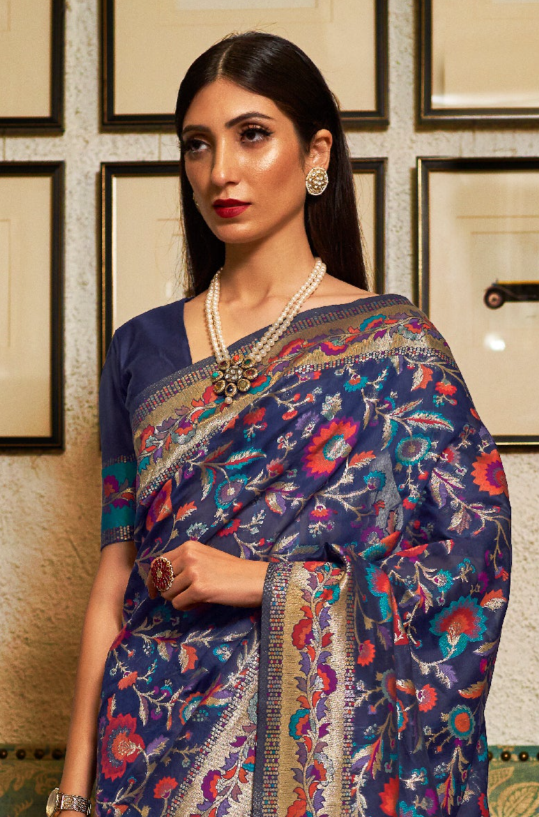 Blueberry Bliss Banarasi Silk Saree