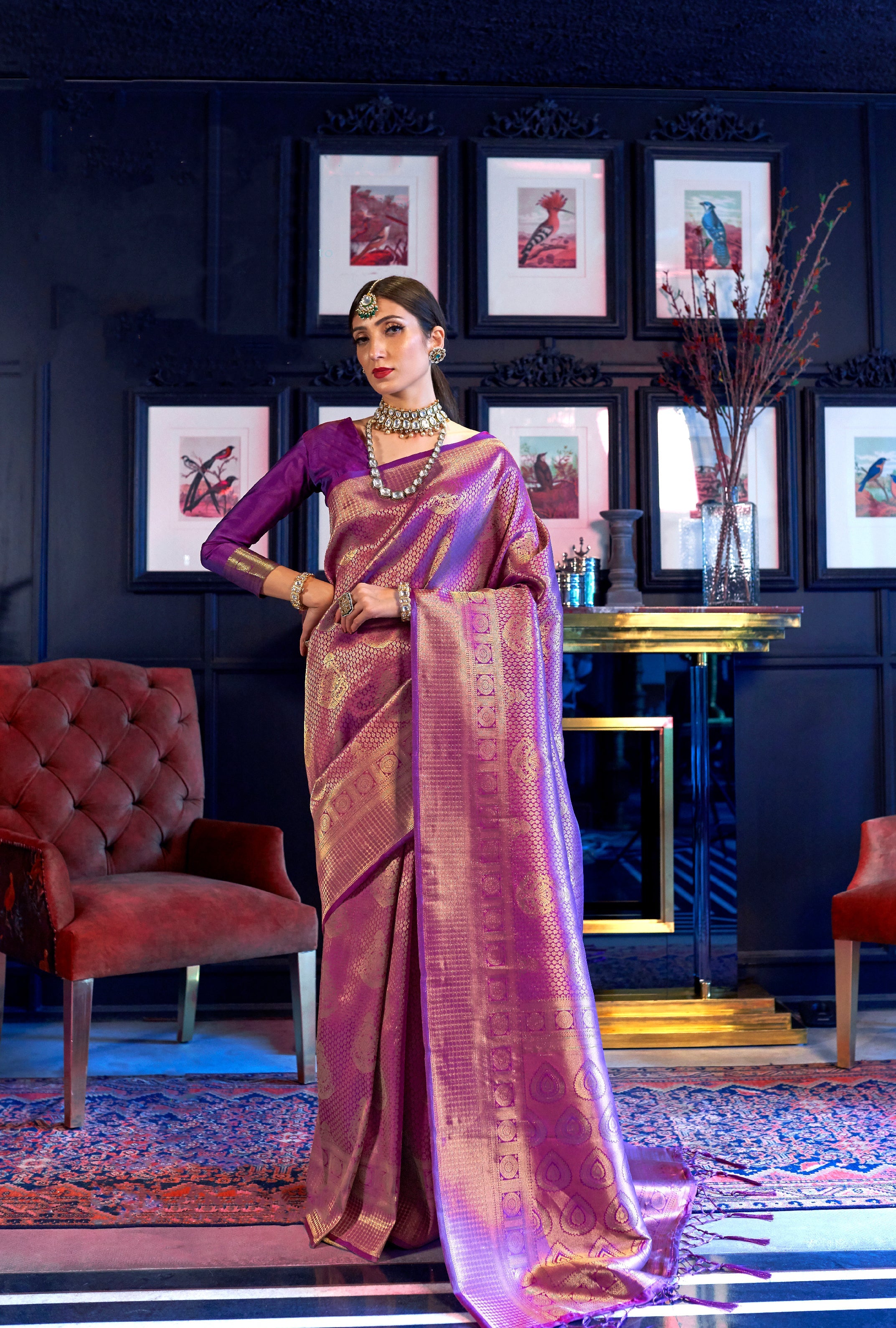 Royal Plum Kanjivaram Silk Saree: Regal Purple Radiance