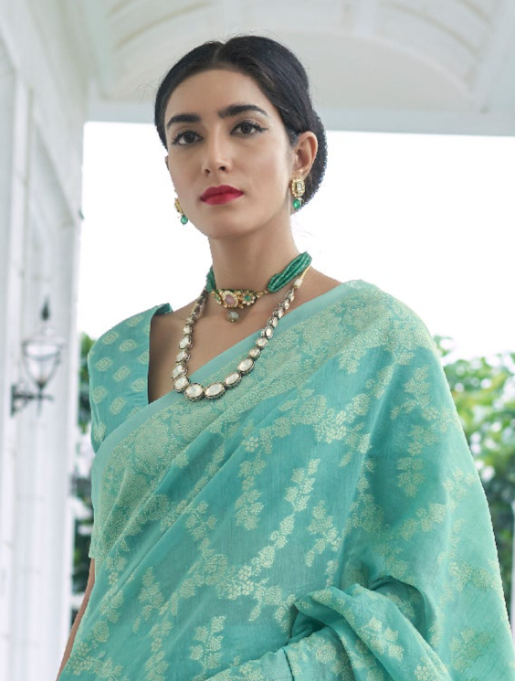 Green Grace Lucknowi Chikankari Cotton Saree