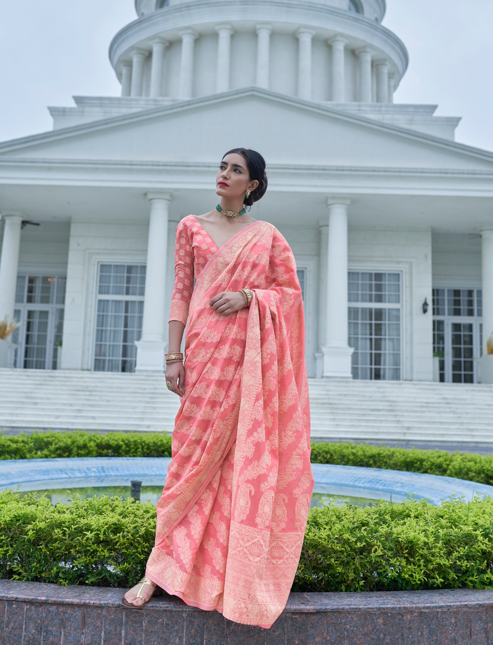 Pink Blossom Lucknowi Chikankari Cotton Saree