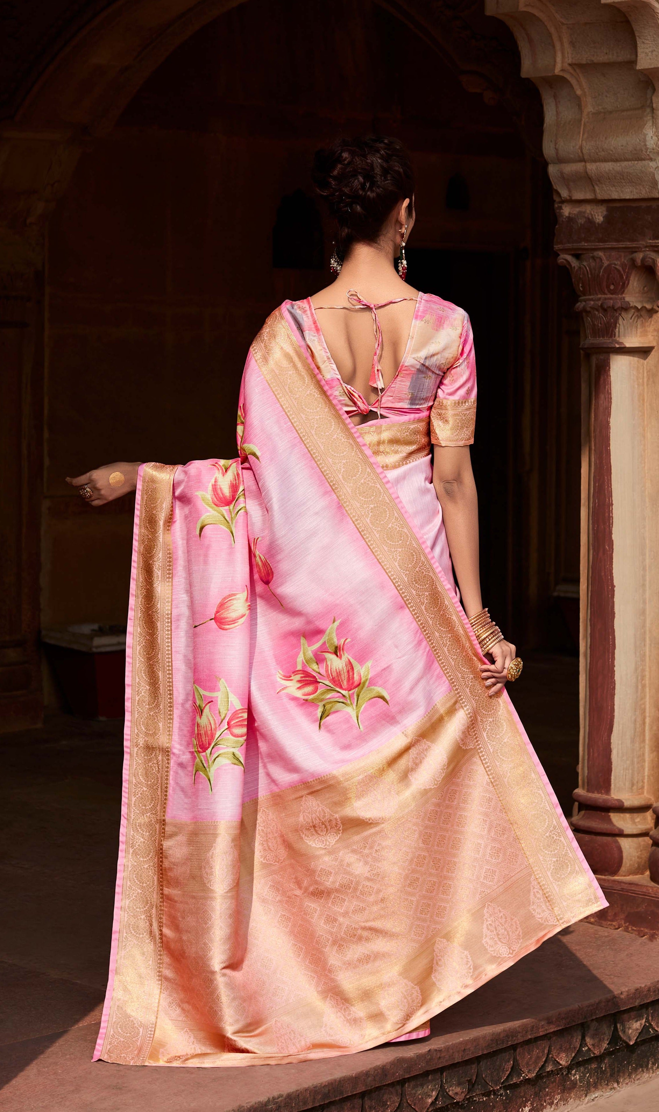 Blush Pink Digital Printed Soft Silk Saree