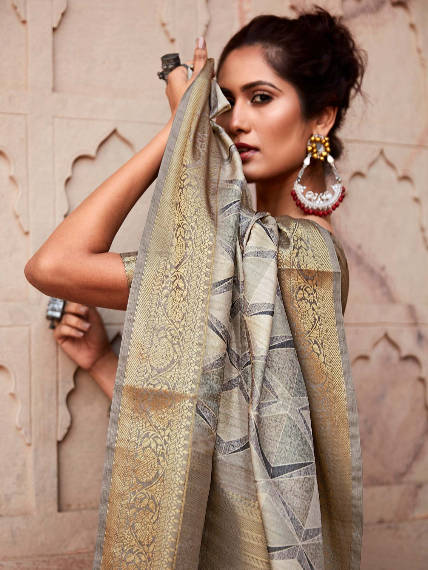 Silver Grey Handloom Banarasi Silk Saree