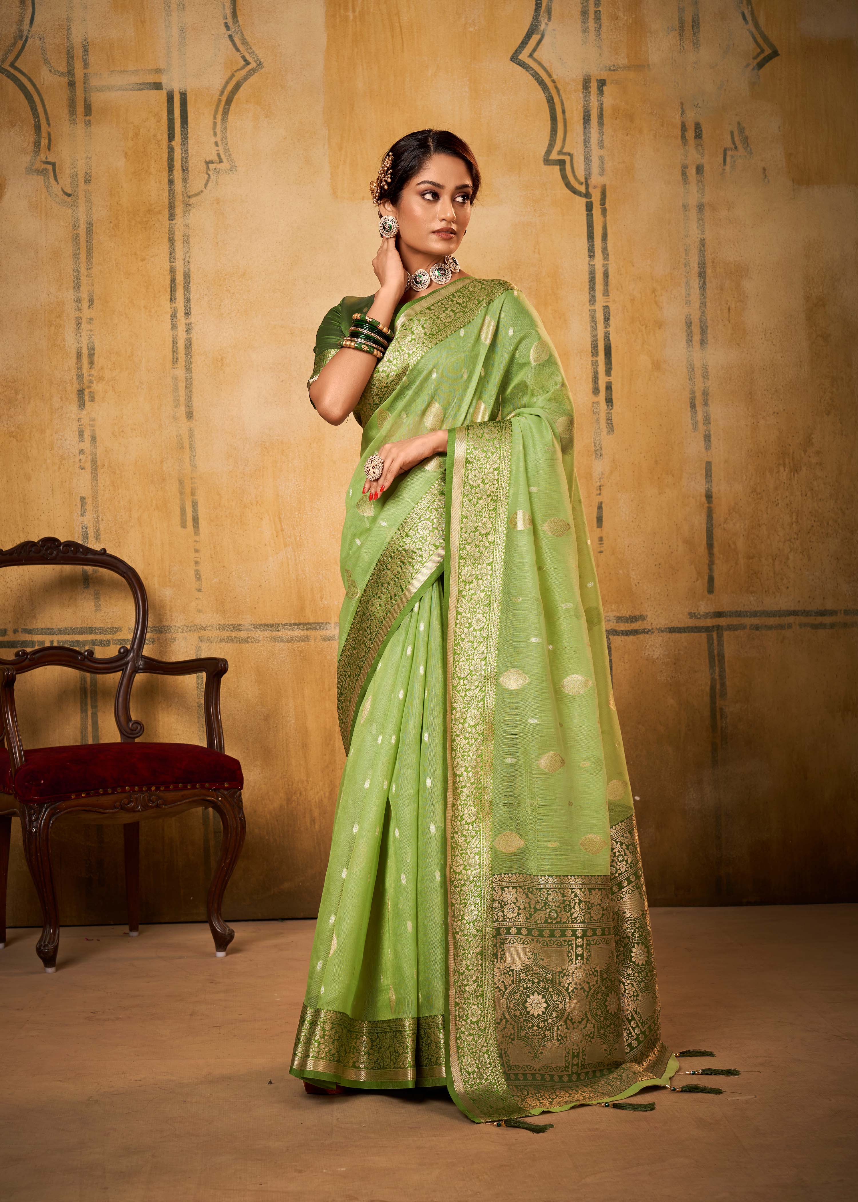 Olive Elegance Banarasi Silk Saree