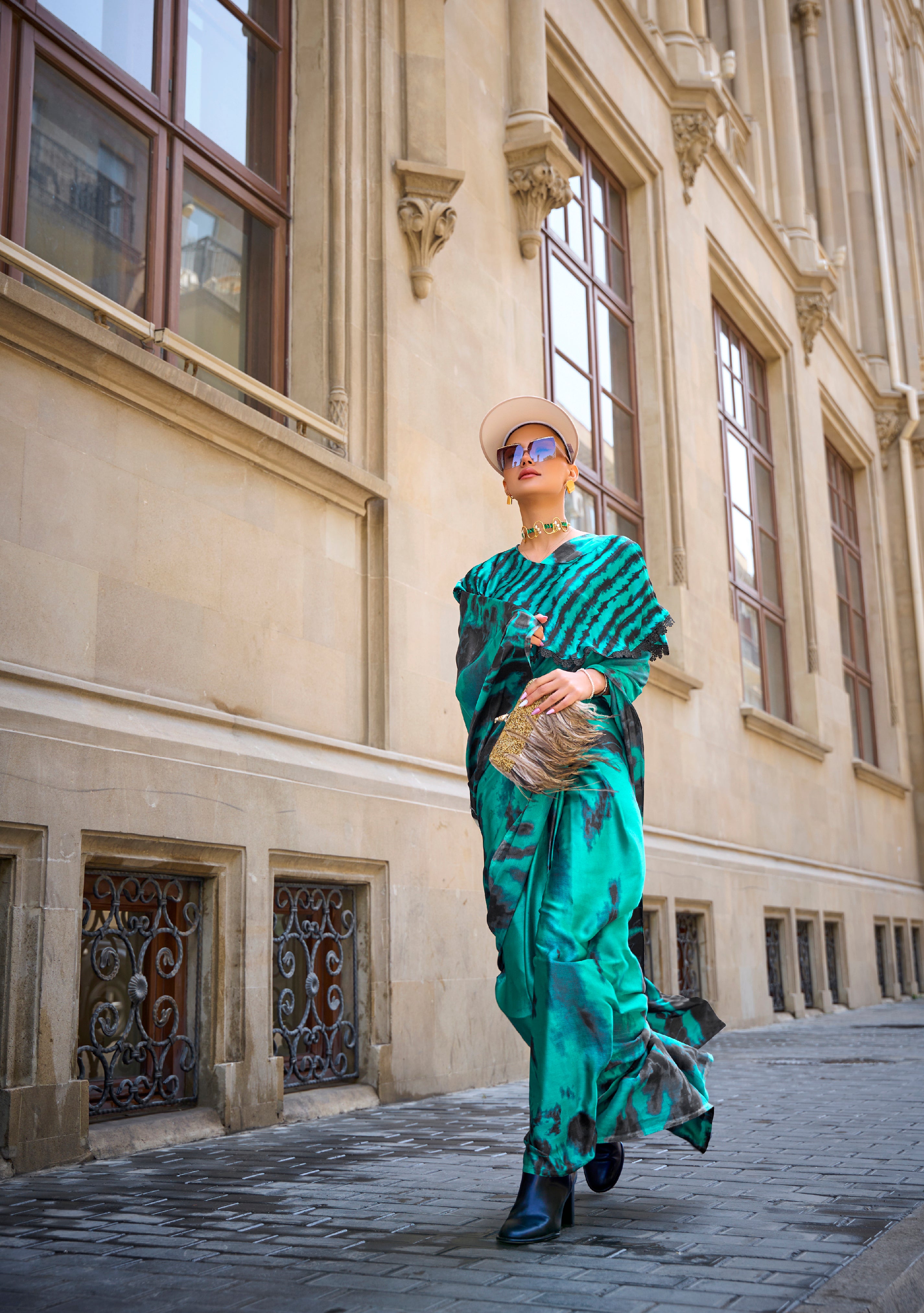 Enchanting Sky Green Woven Lucknowi Chikankari Saree