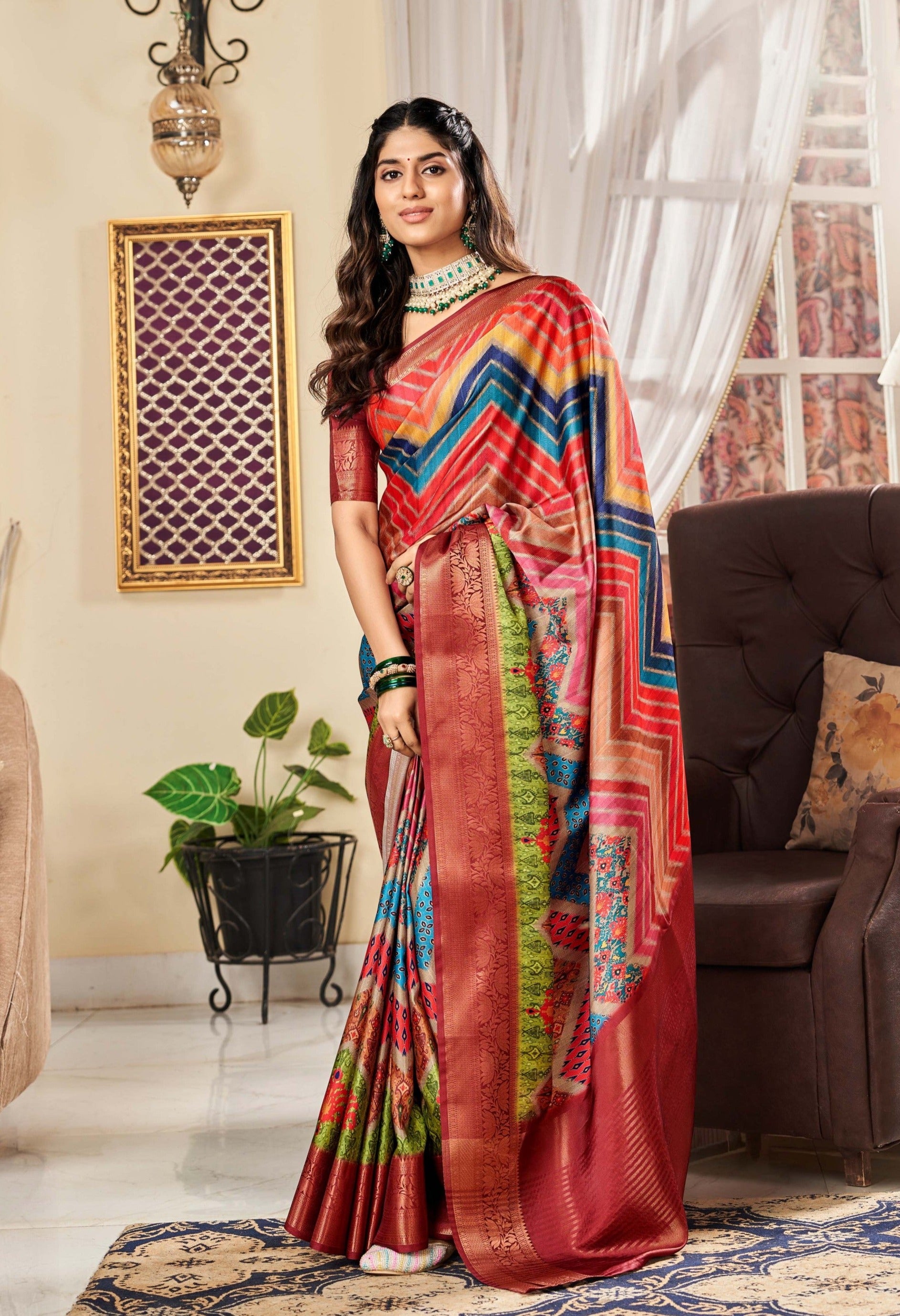 Vibrant Elegance Multicolour Satin Silk Saree