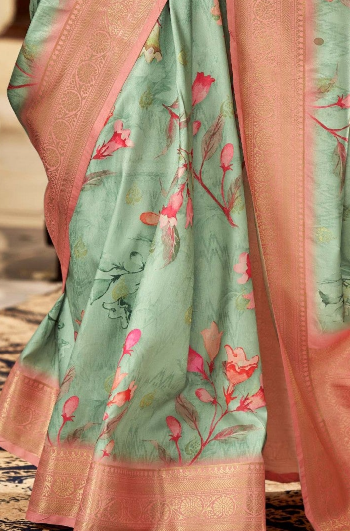 Blissful Bloom Taffy Pink Digital Printed Soft Silk Saree