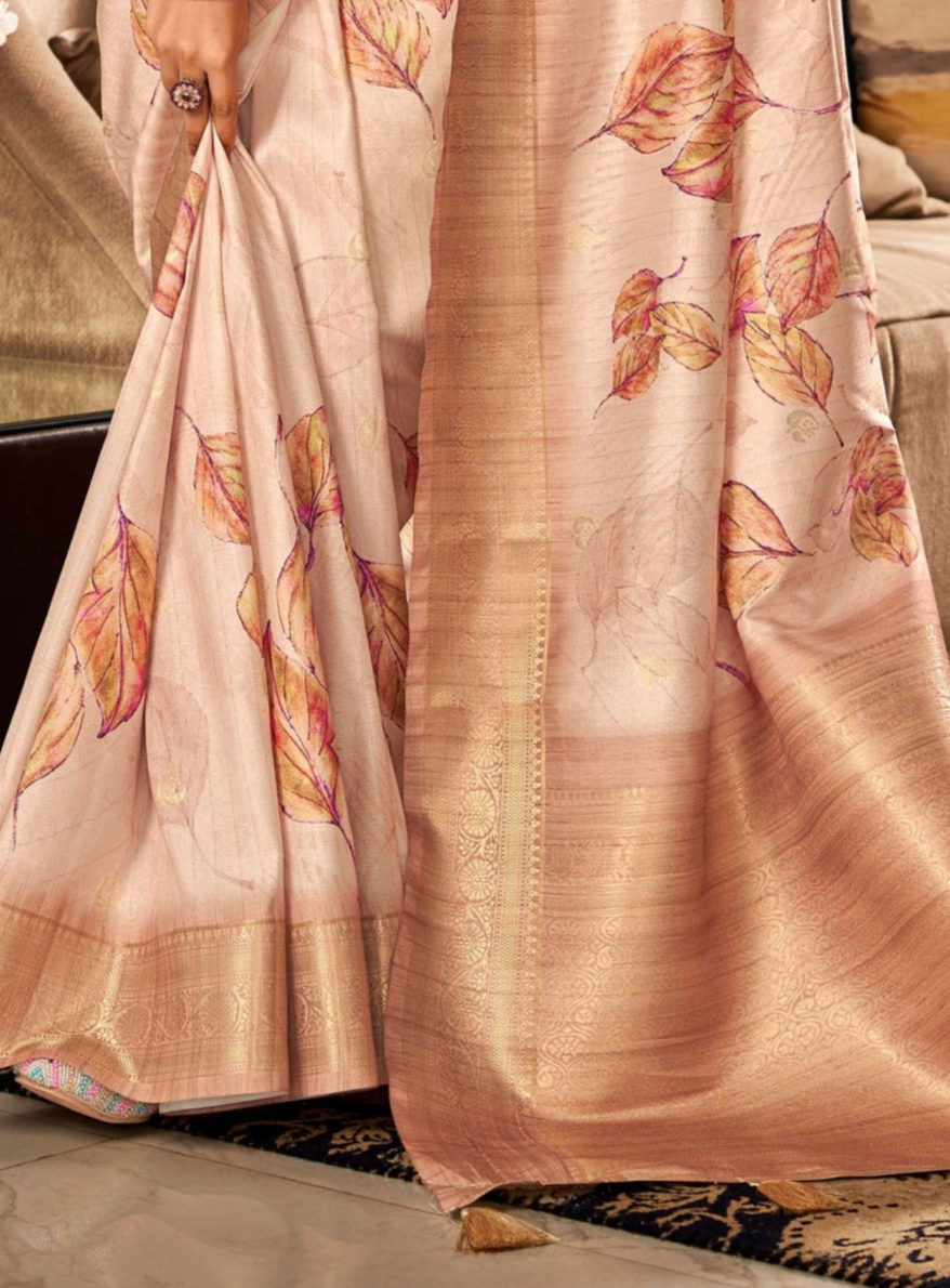 Parchment Beige Digital Printed Soft Silk Saree