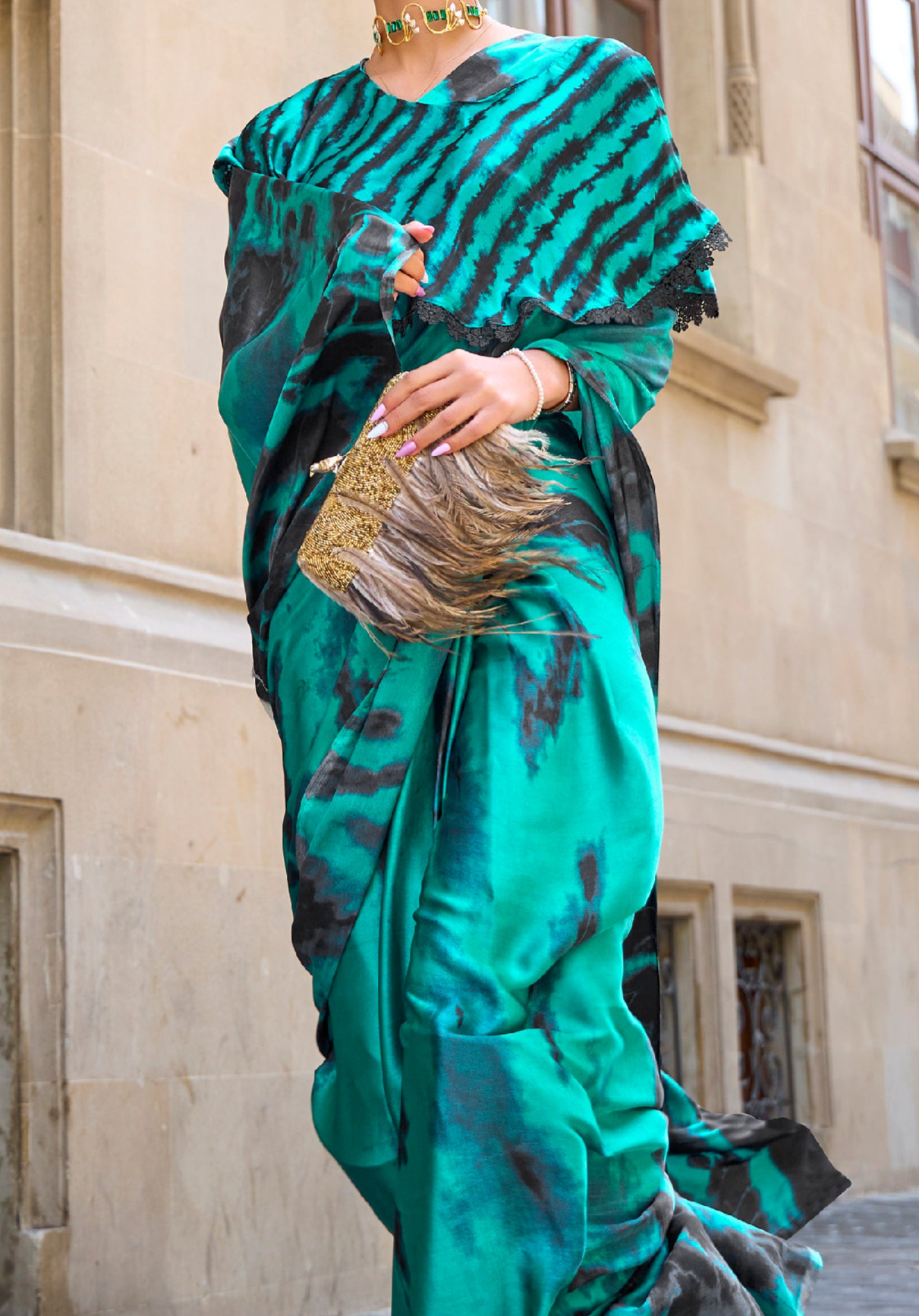 Enchanting Sky Green Woven Lucknowi Chikankari Saree