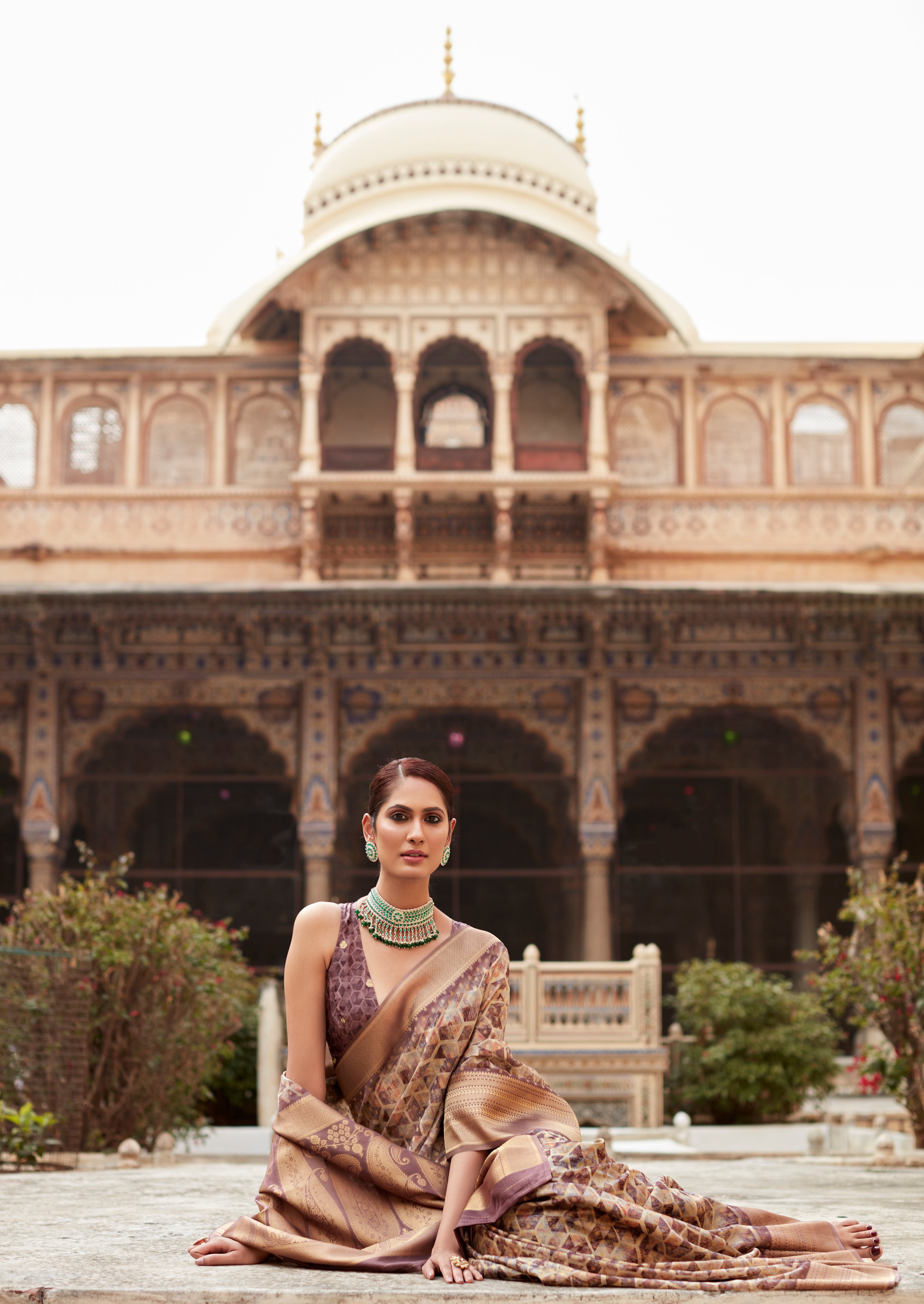 Exquisite Vibrant Purple Banarasi Digital Printed Silk Saree