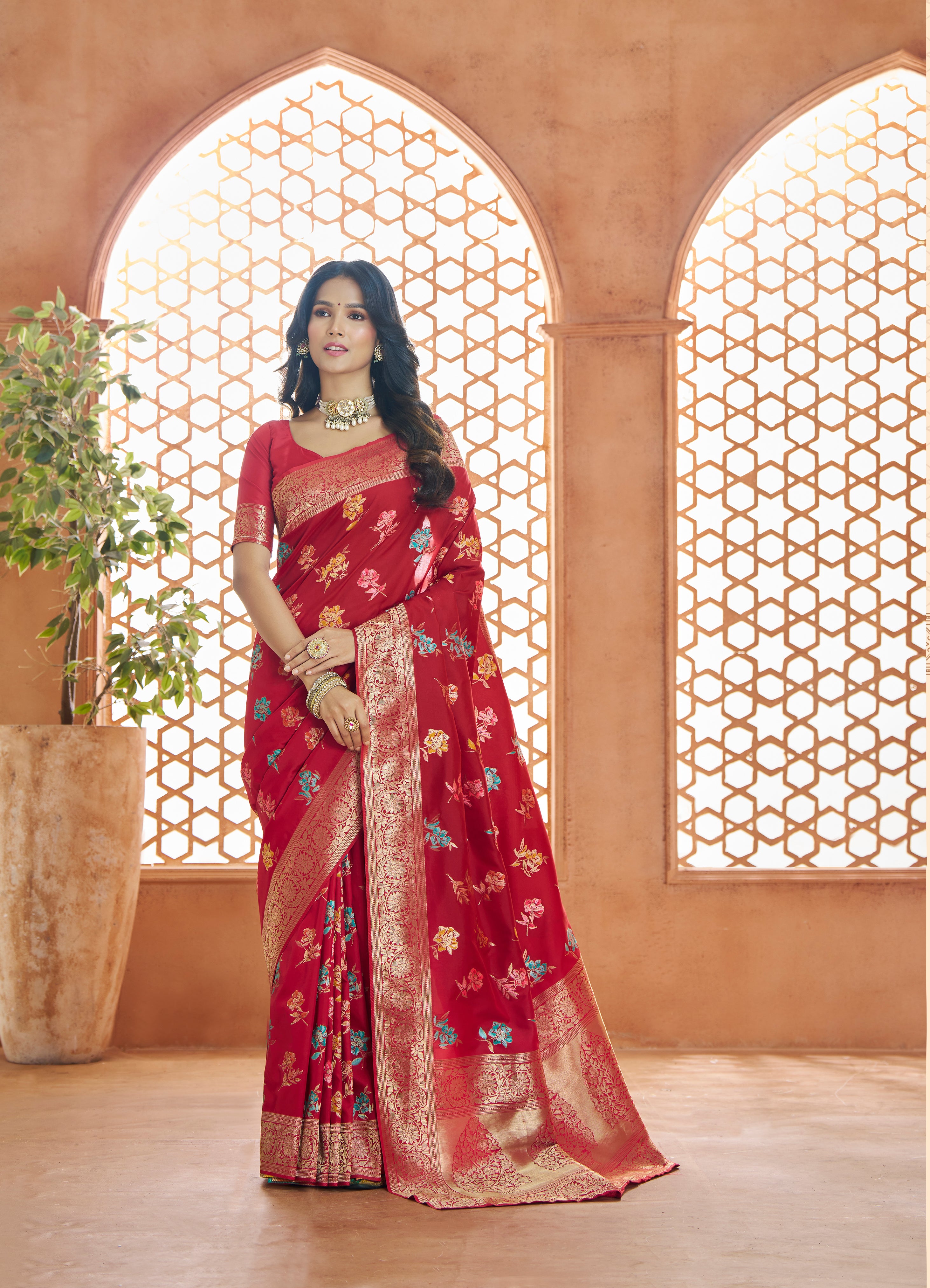 Elegant Red coloured 100% Pure Soft Banarasi Silk