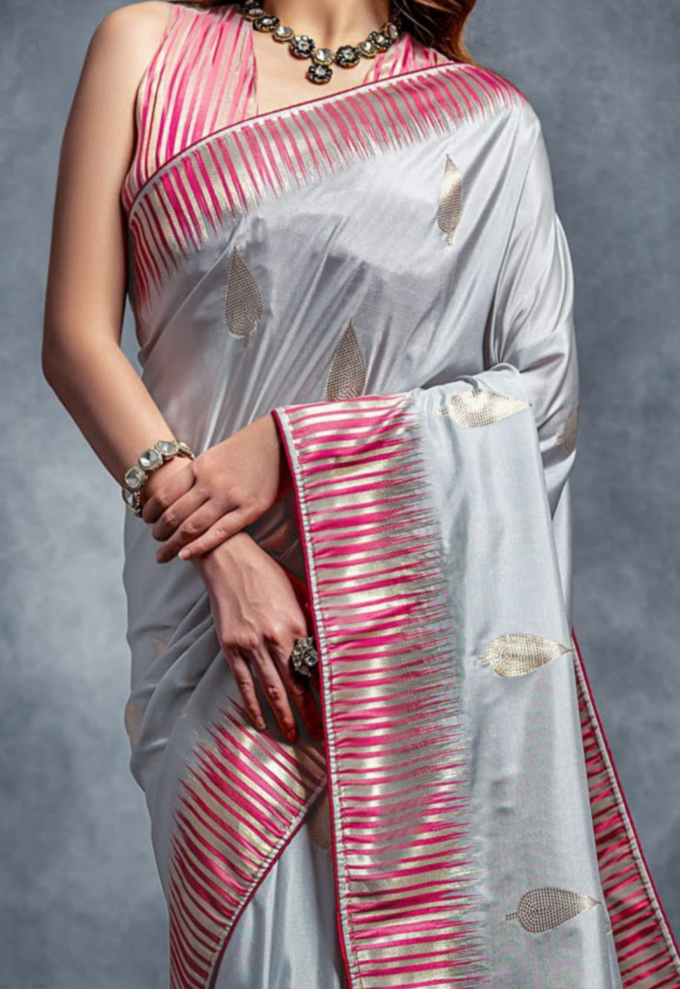 Silver Mist Grey Zari Weaving Cotton Silk Saree