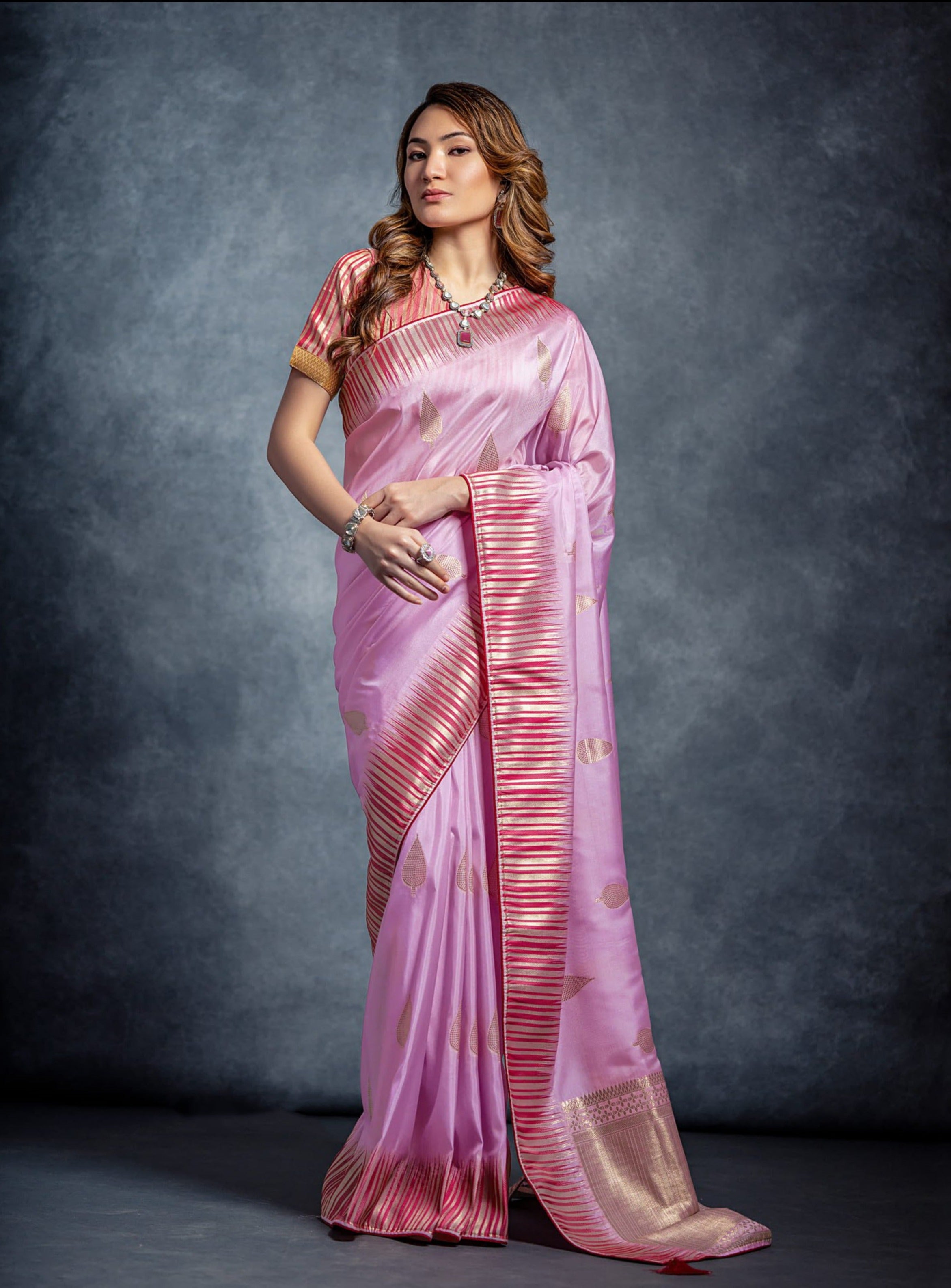 Rose Quartz Pink Zari Weaving Cotton Silk Saree