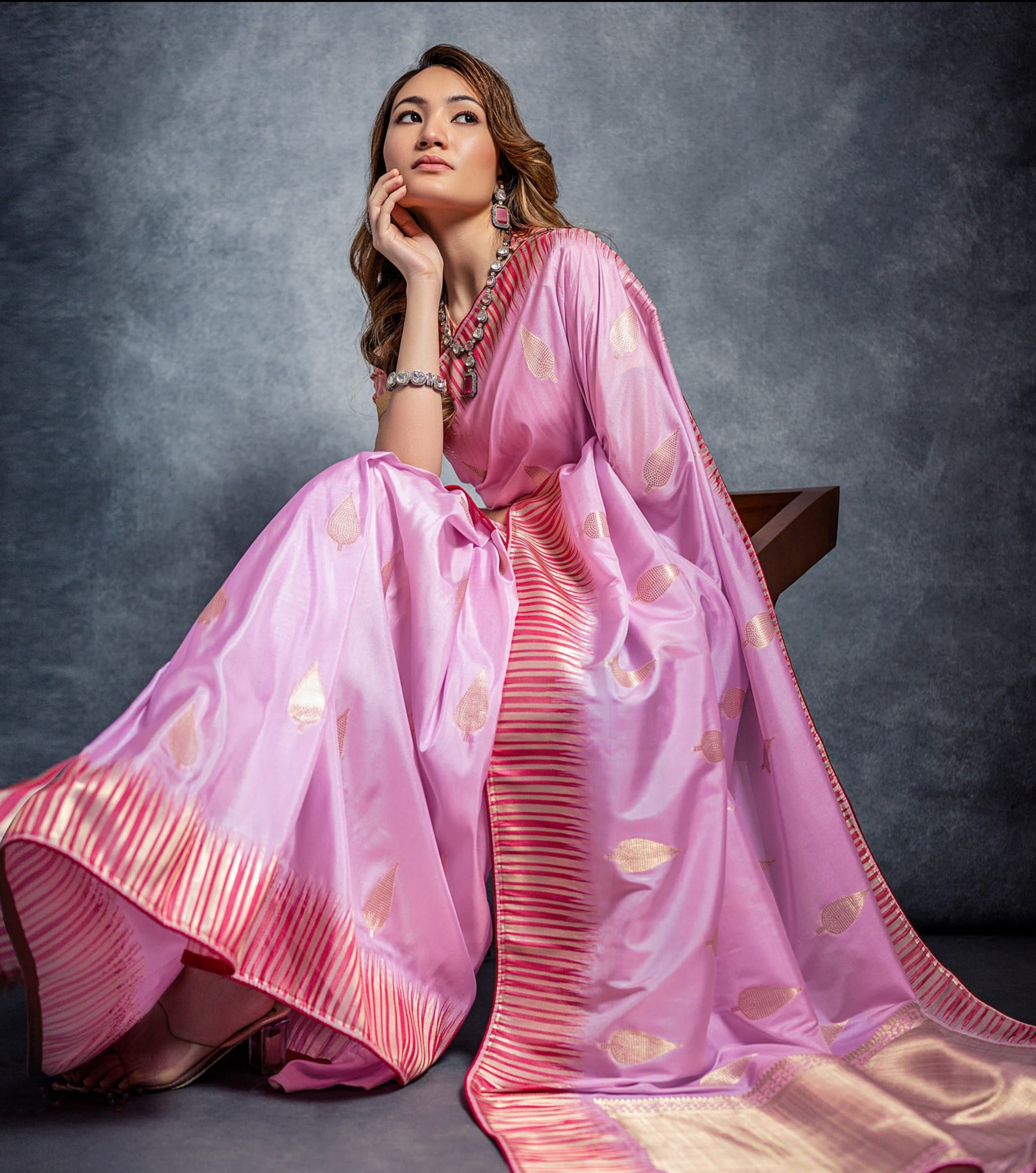 Rose Quartz Pink Zari Weaving Cotton Silk Saree