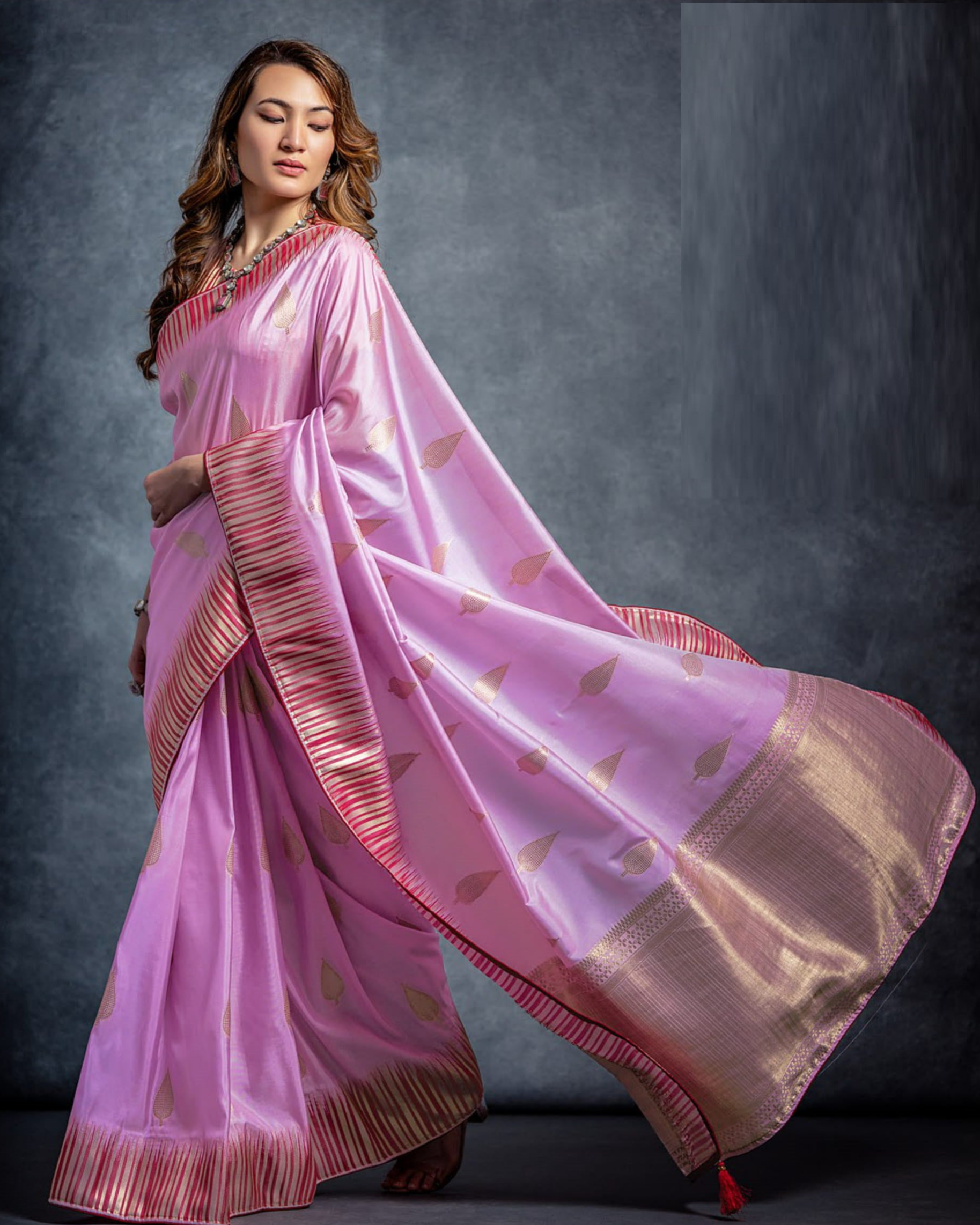 Rose Quartz Pink Zari Weaving Cotton Silk Saree