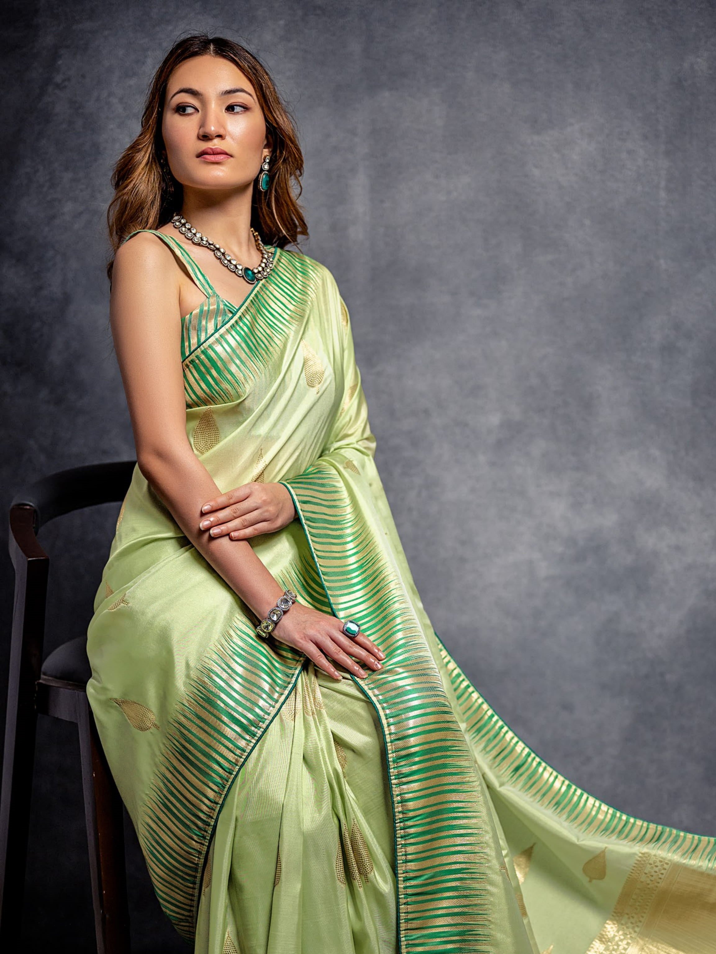 Majestic Mint Green Zari Weaving Cotton Silk Saree