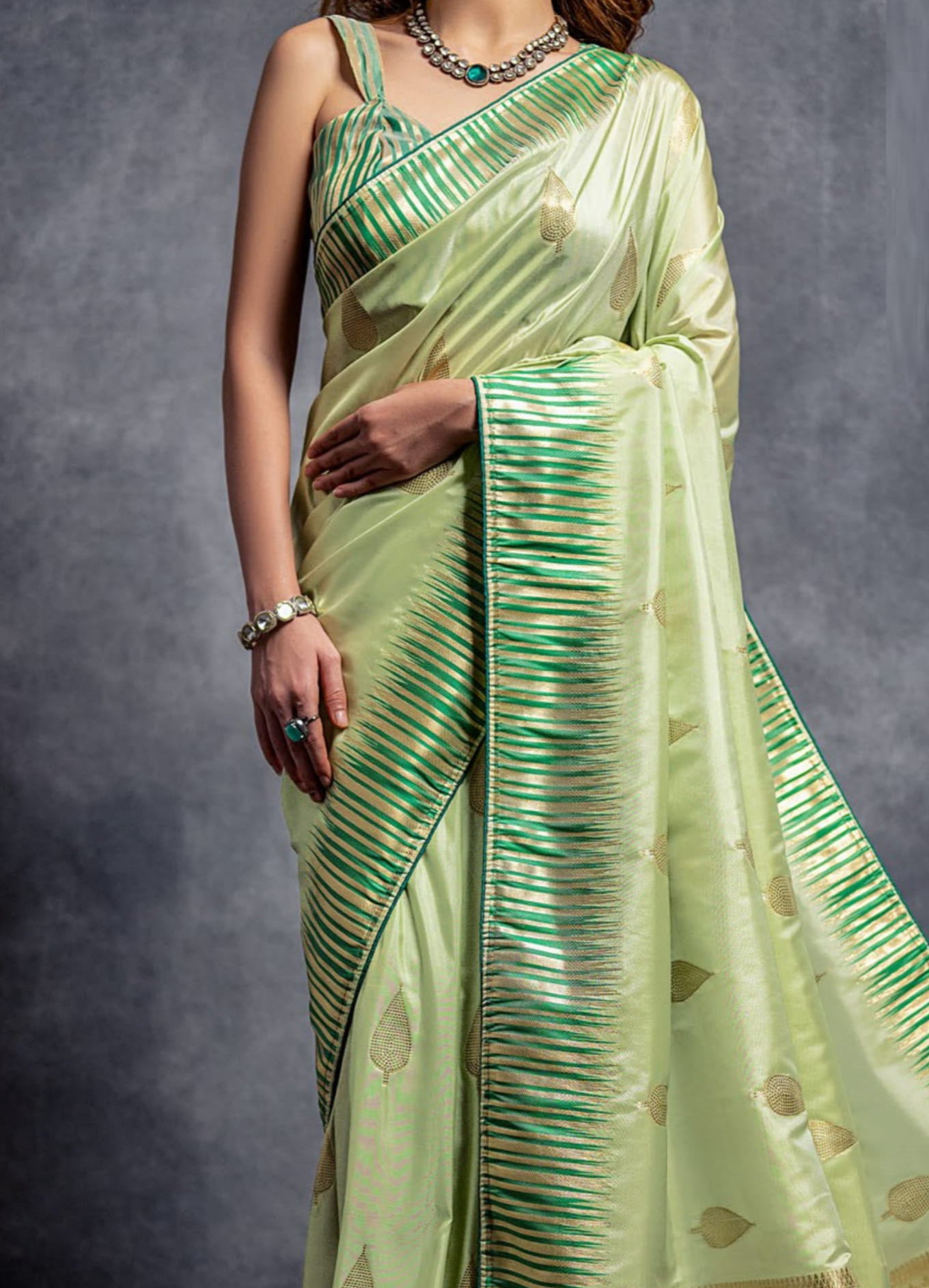 Majestic Mint Green Zari Weaving Cotton Silk Saree