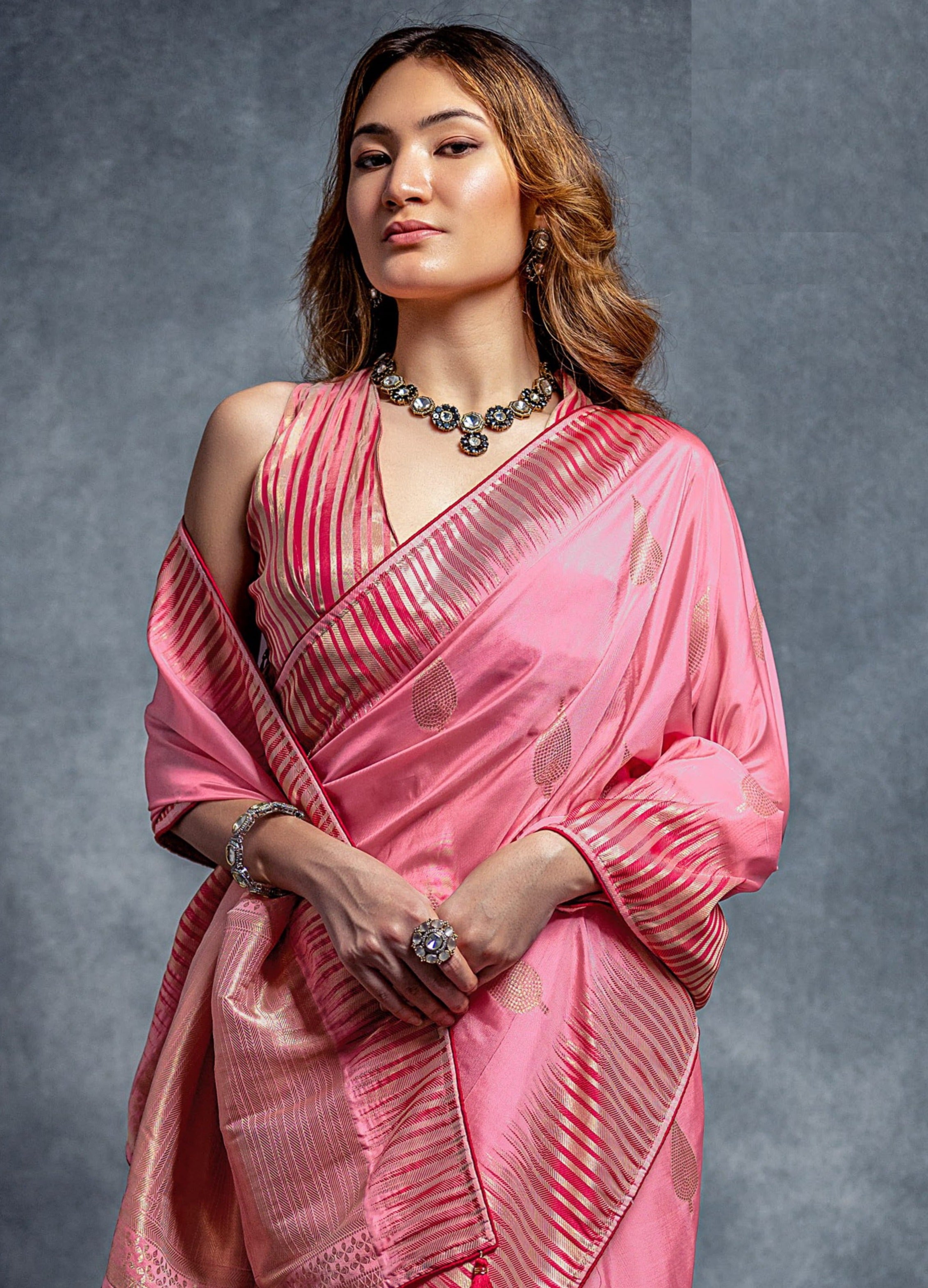 Blush Pink Blossom Zari Weaving Cotton Silk Saree