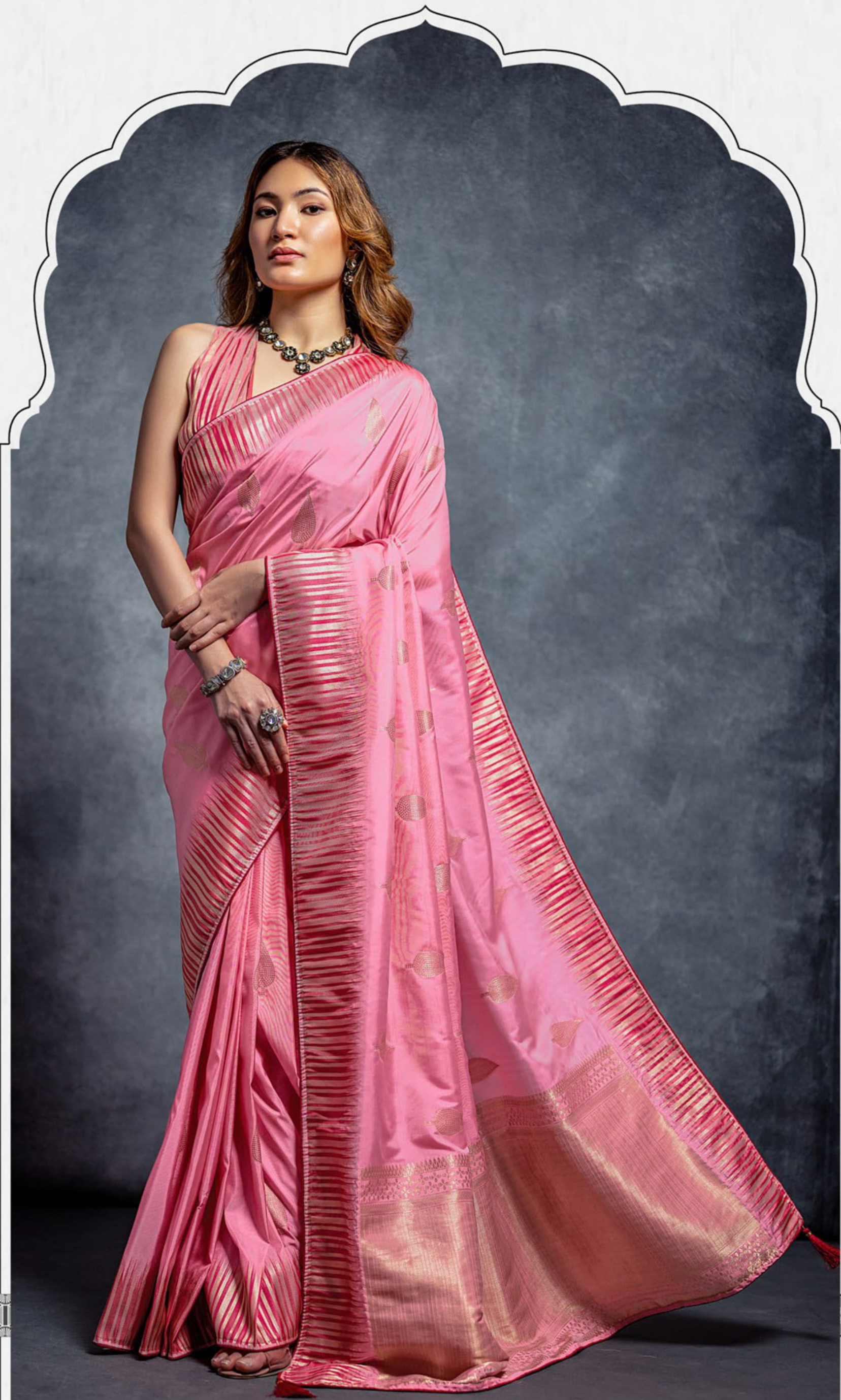 Blush Pink Blossom Zari Weaving Cotton Silk Saree