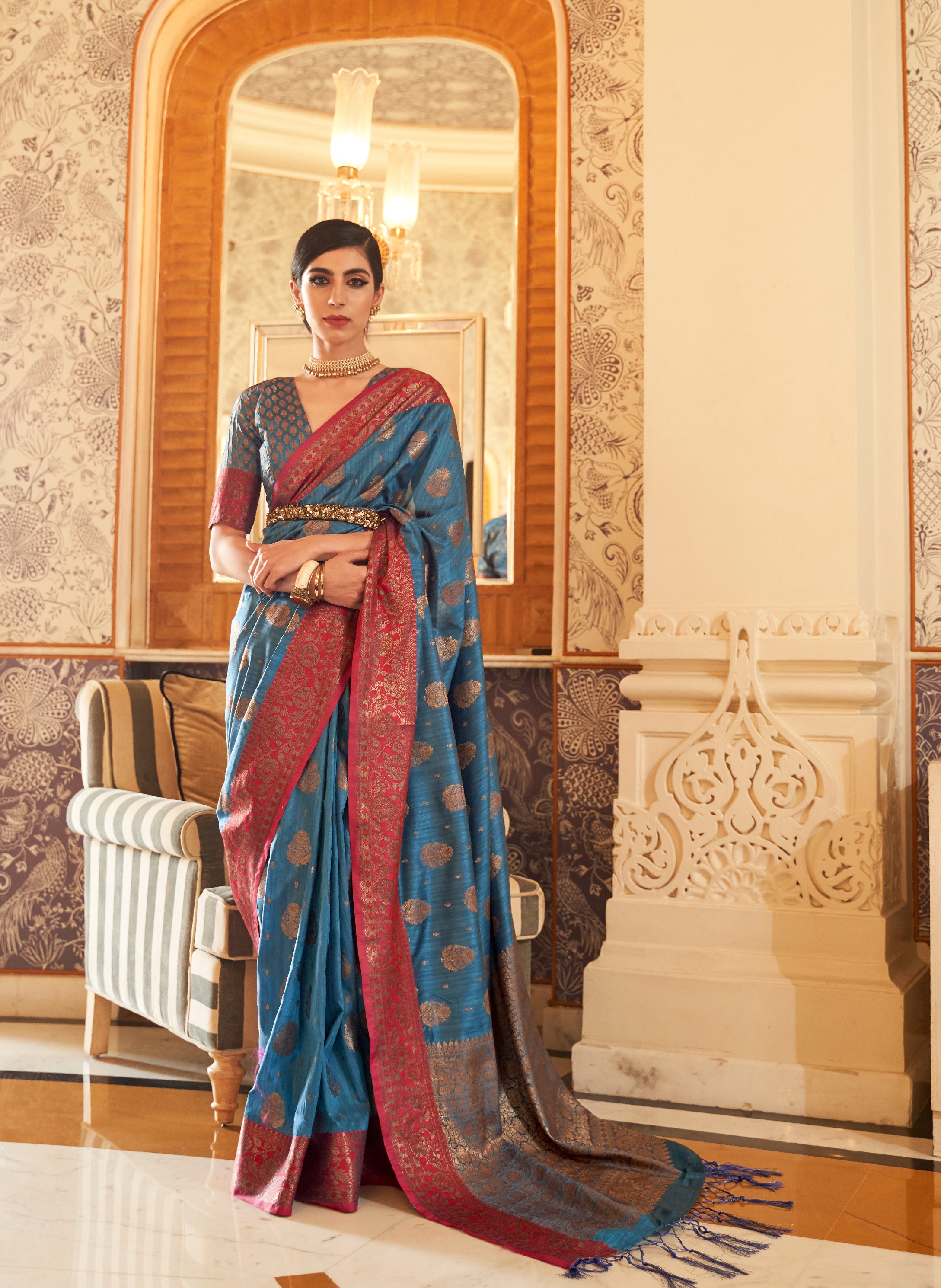 Blue Zari Woven Banarasi Saree