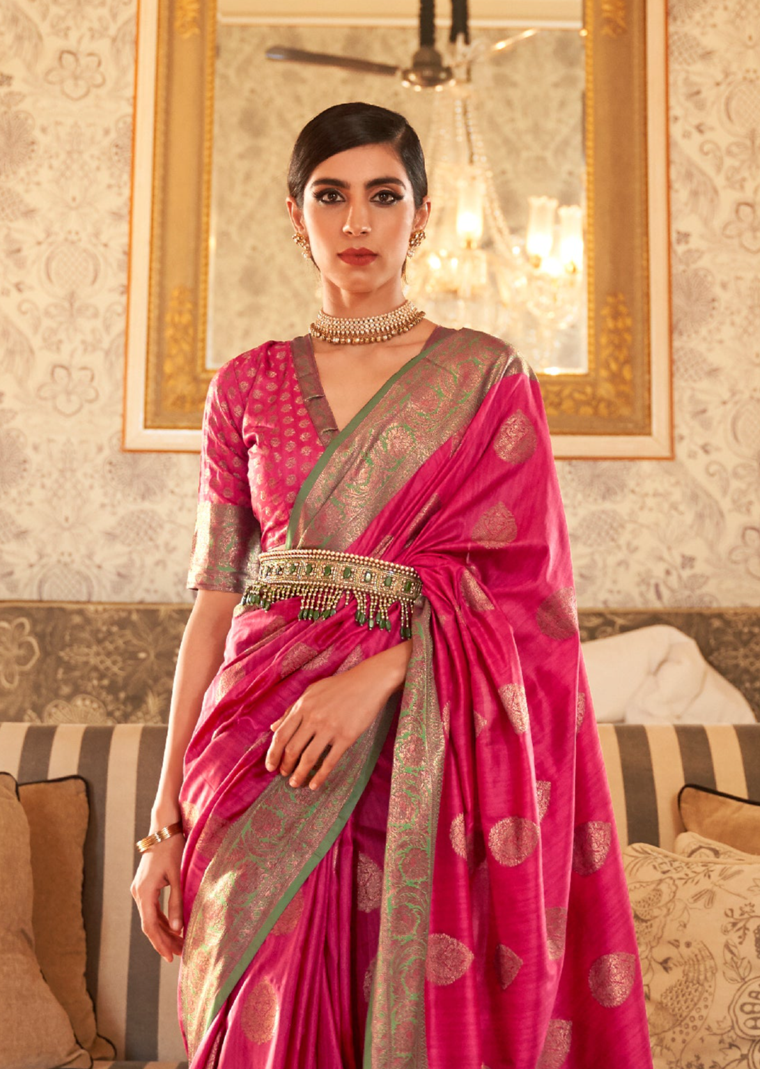 Rosy Ruby Pink Zari Woven Banarasi Saree