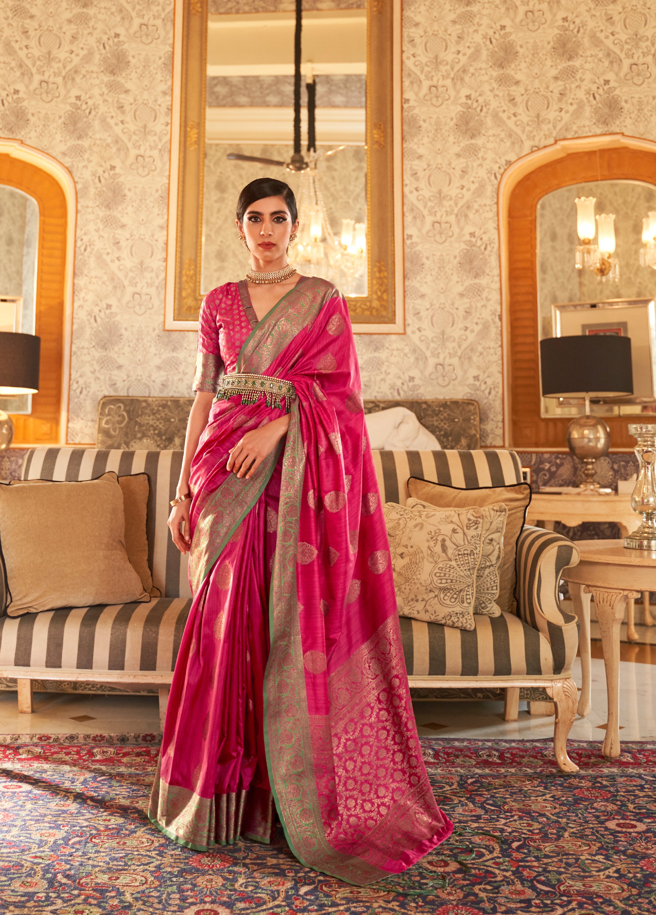 Rosy Ruby Pink Zari Woven Banarasi Saree