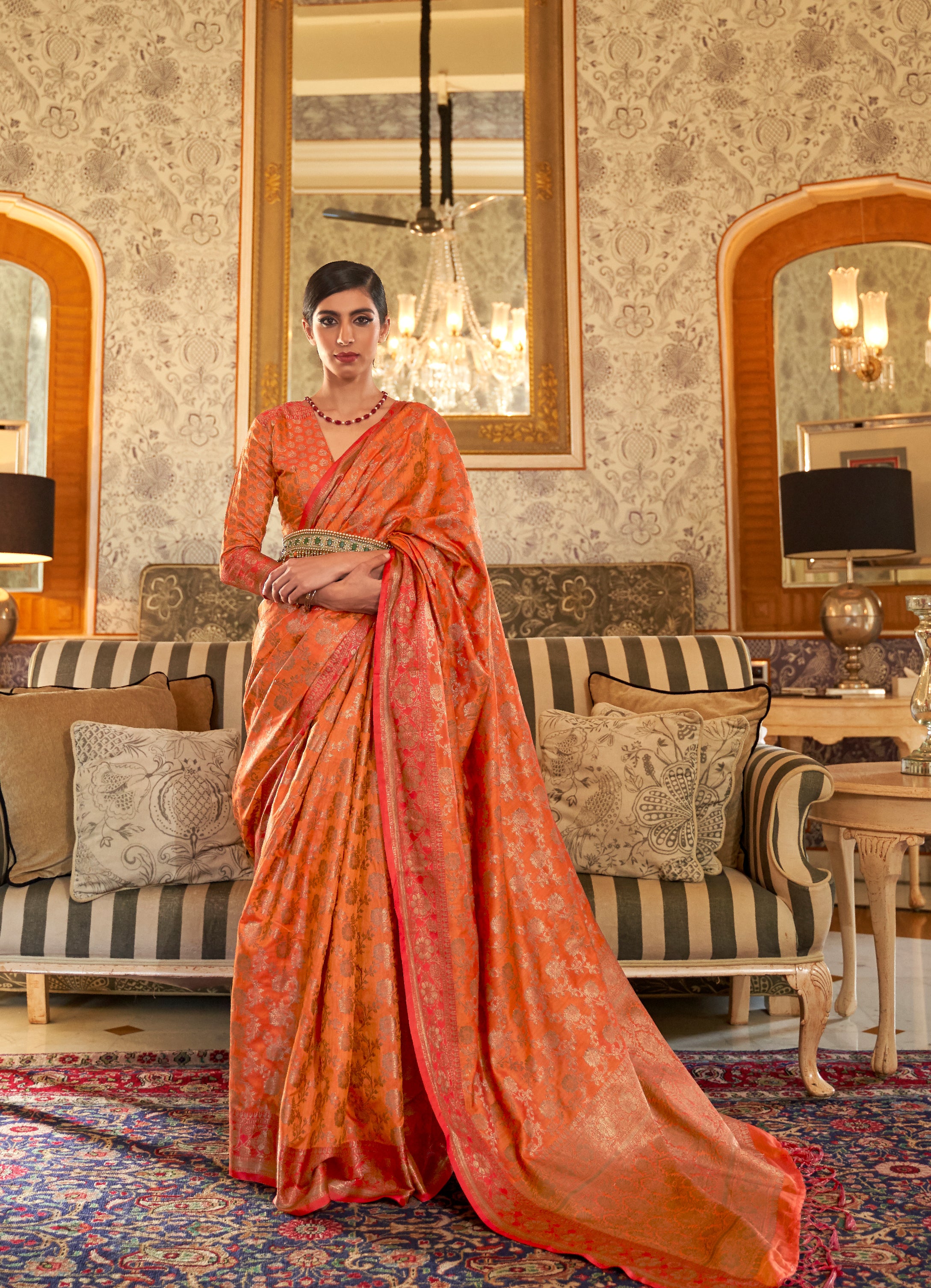 Orange Elegance Zari Woven Banarasi Saree