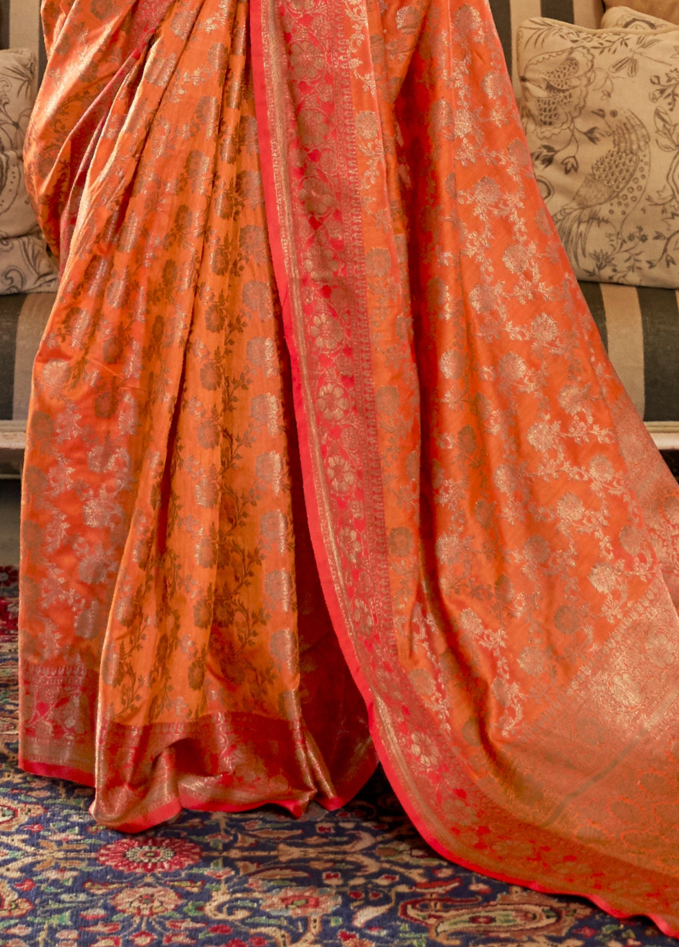 Orange Elegance Zari Woven Banarasi Saree