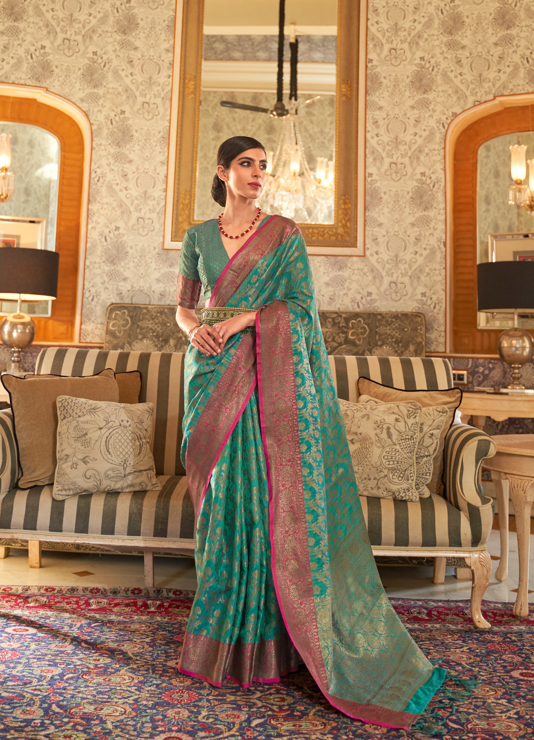 Sage Splendor Banarasi Silk Saree: Timeless Green Beauty