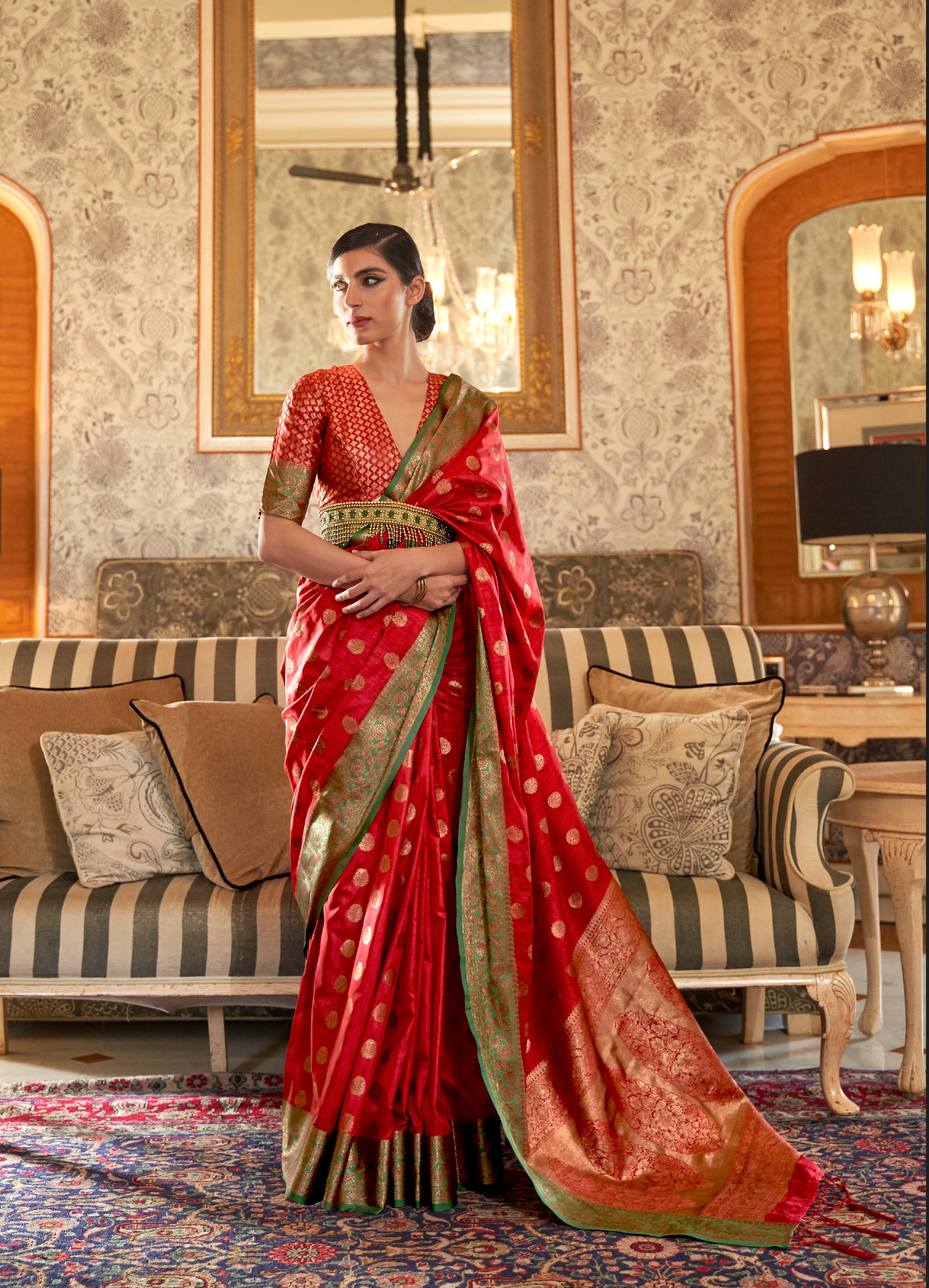 Crimson Red Zari Woven Banarasi Saree