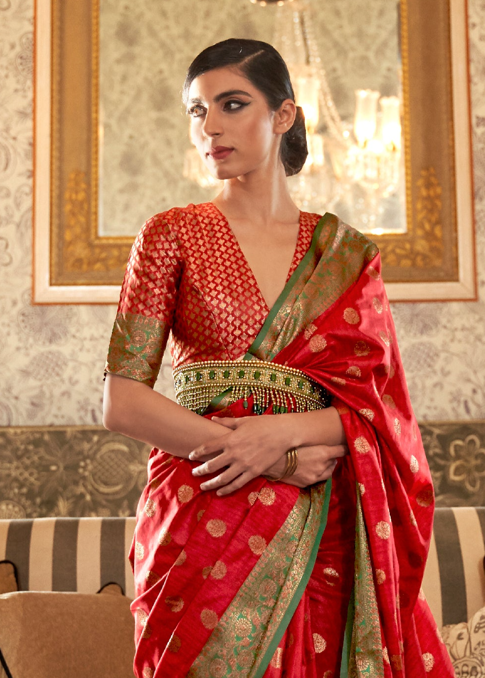 Crimson Red Zari Woven Banarasi Saree