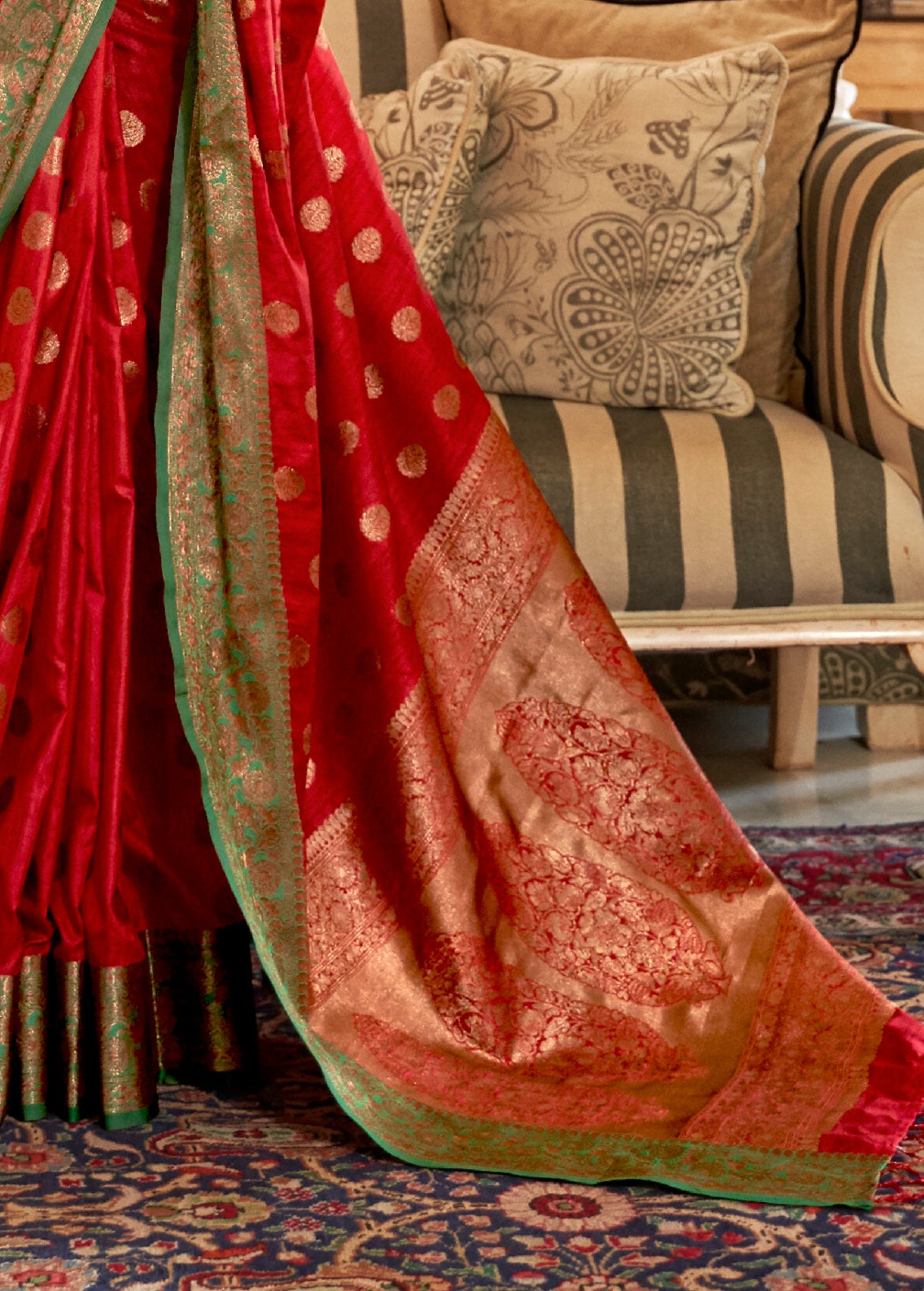 Crimson Red Zari Woven Banarasi Saree