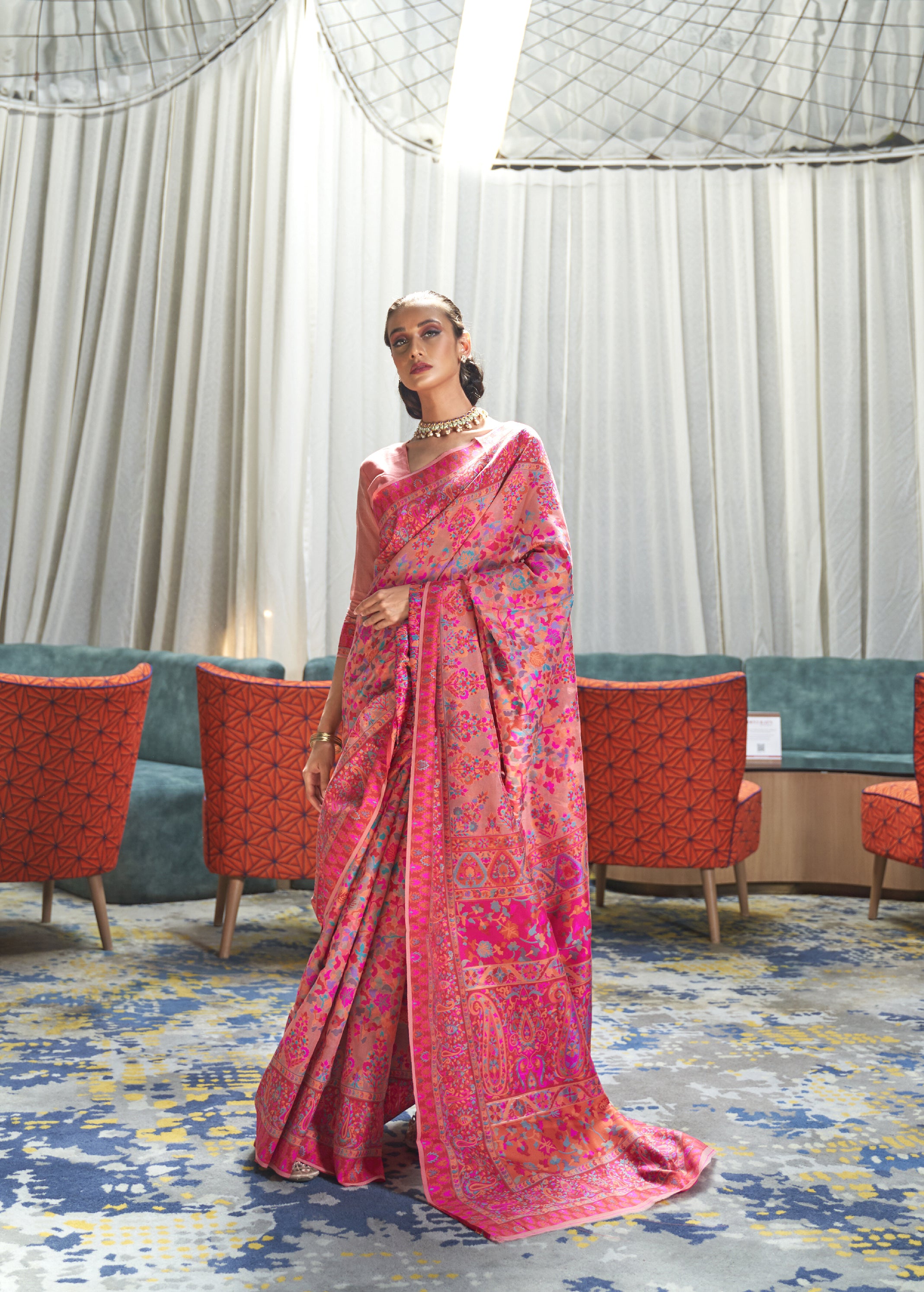 Pink Paradise Kashmiri Jamewar Handloom Saree