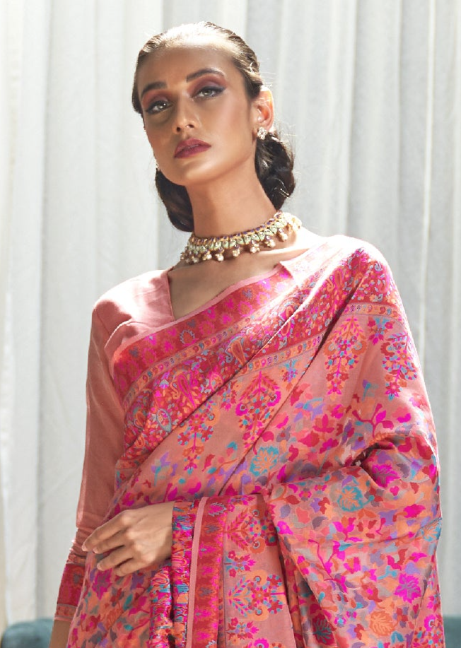 Pink Paradise Kashmiri Jamewar Handloom Saree