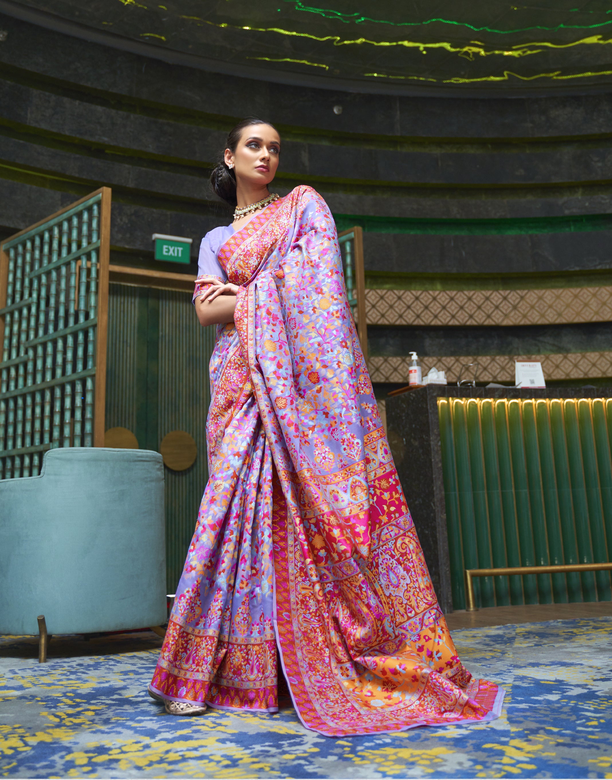 Majestic Violet Essence Kashmiri Jamewar Handloom Saree