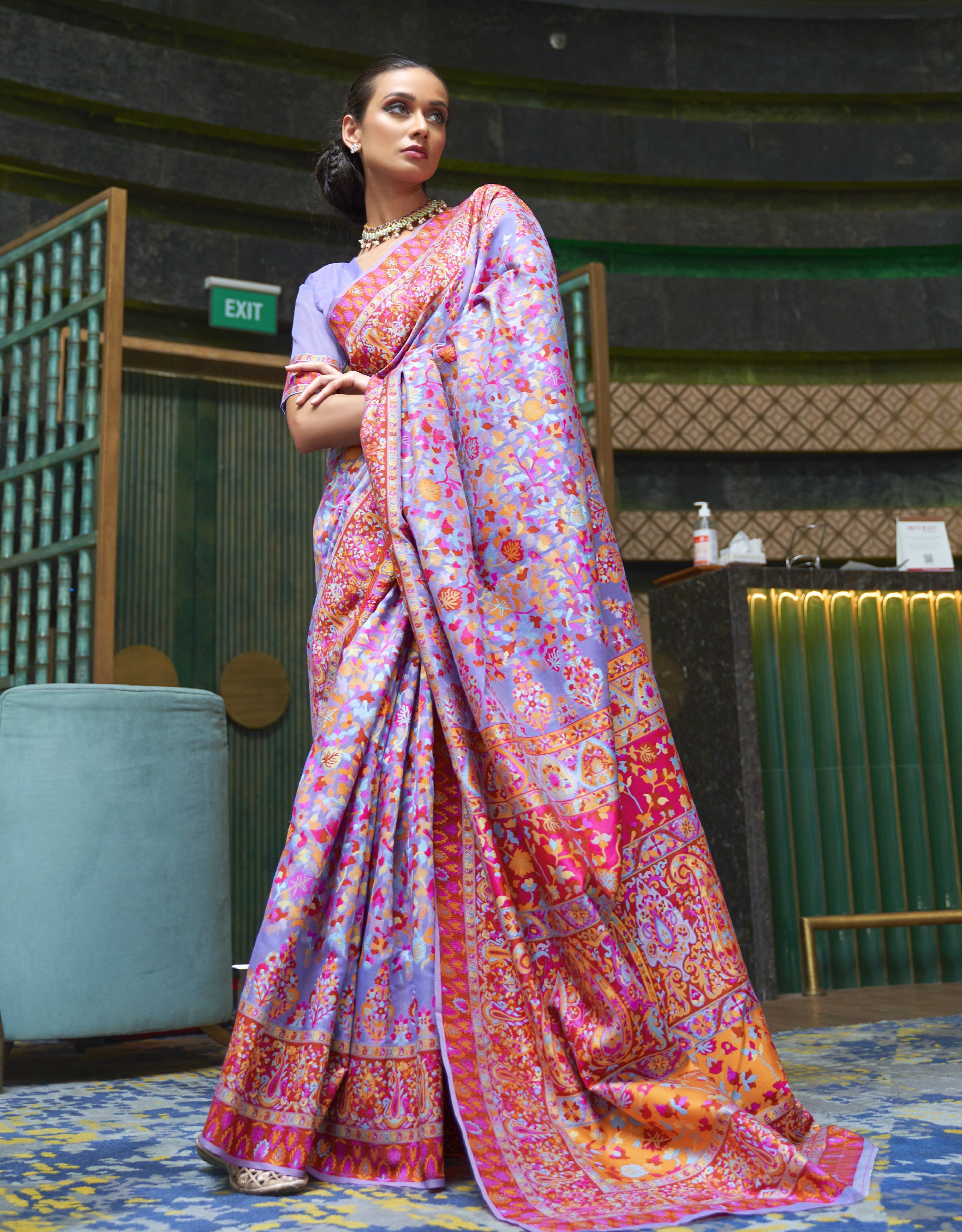 Majestic Violet Essence Kashmiri Jamewar Handloom Saree