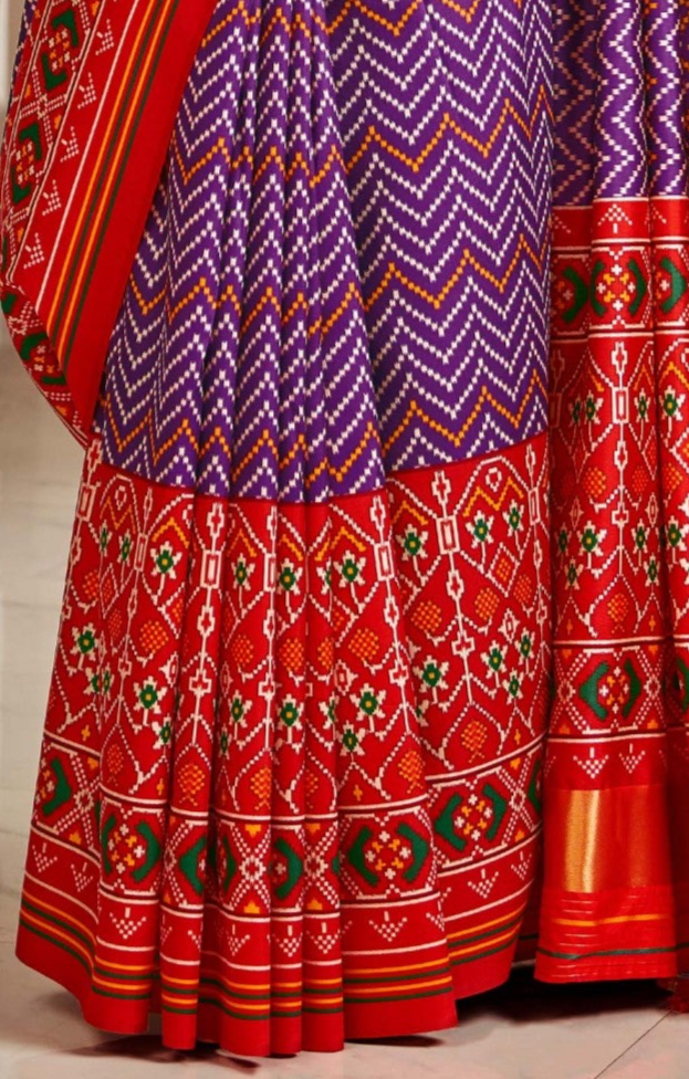 Vibrant Duo Patola Silk Saree in Purple and Red