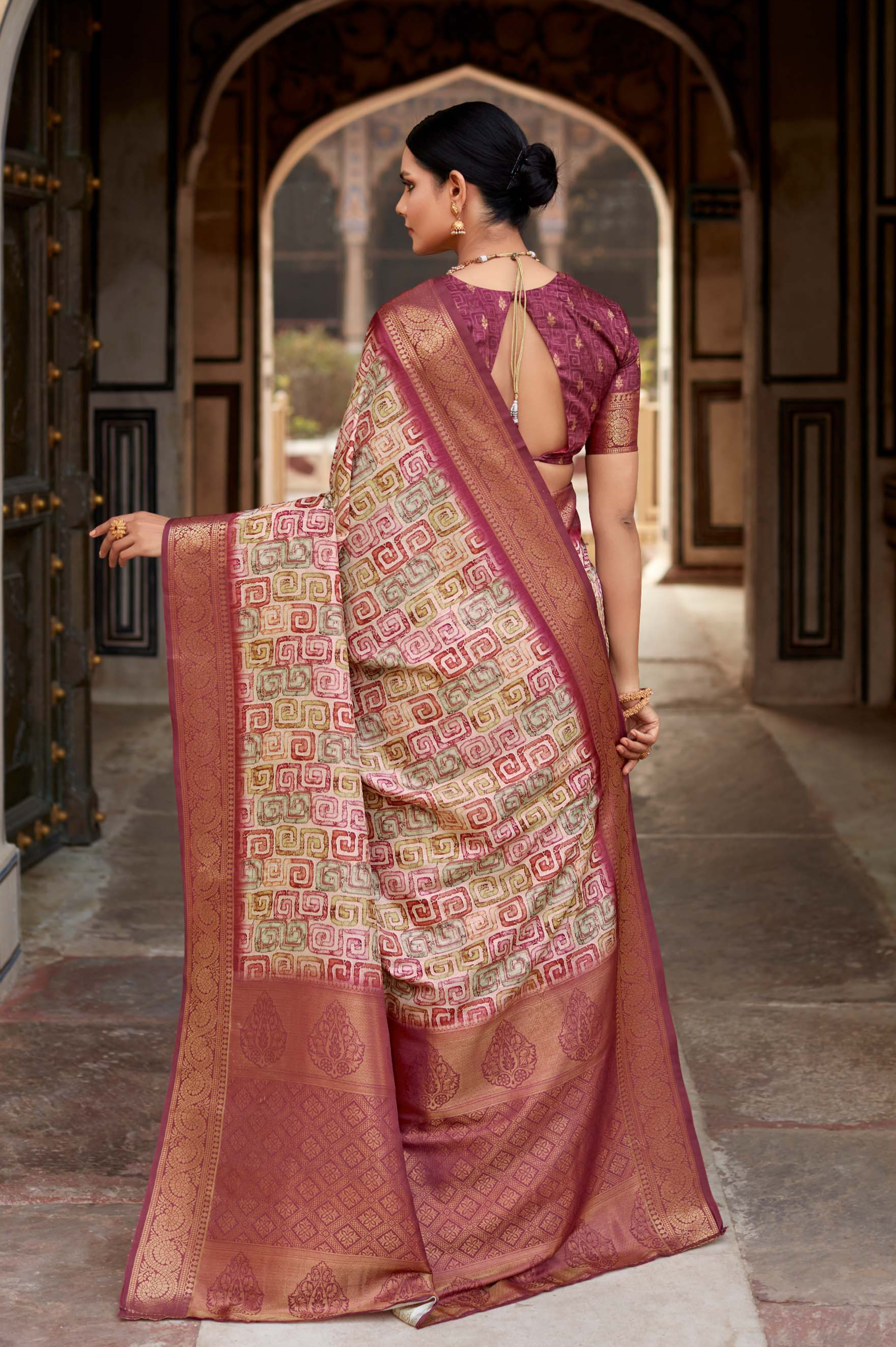 Fallow Brown Banarasi Printed Silk Saree