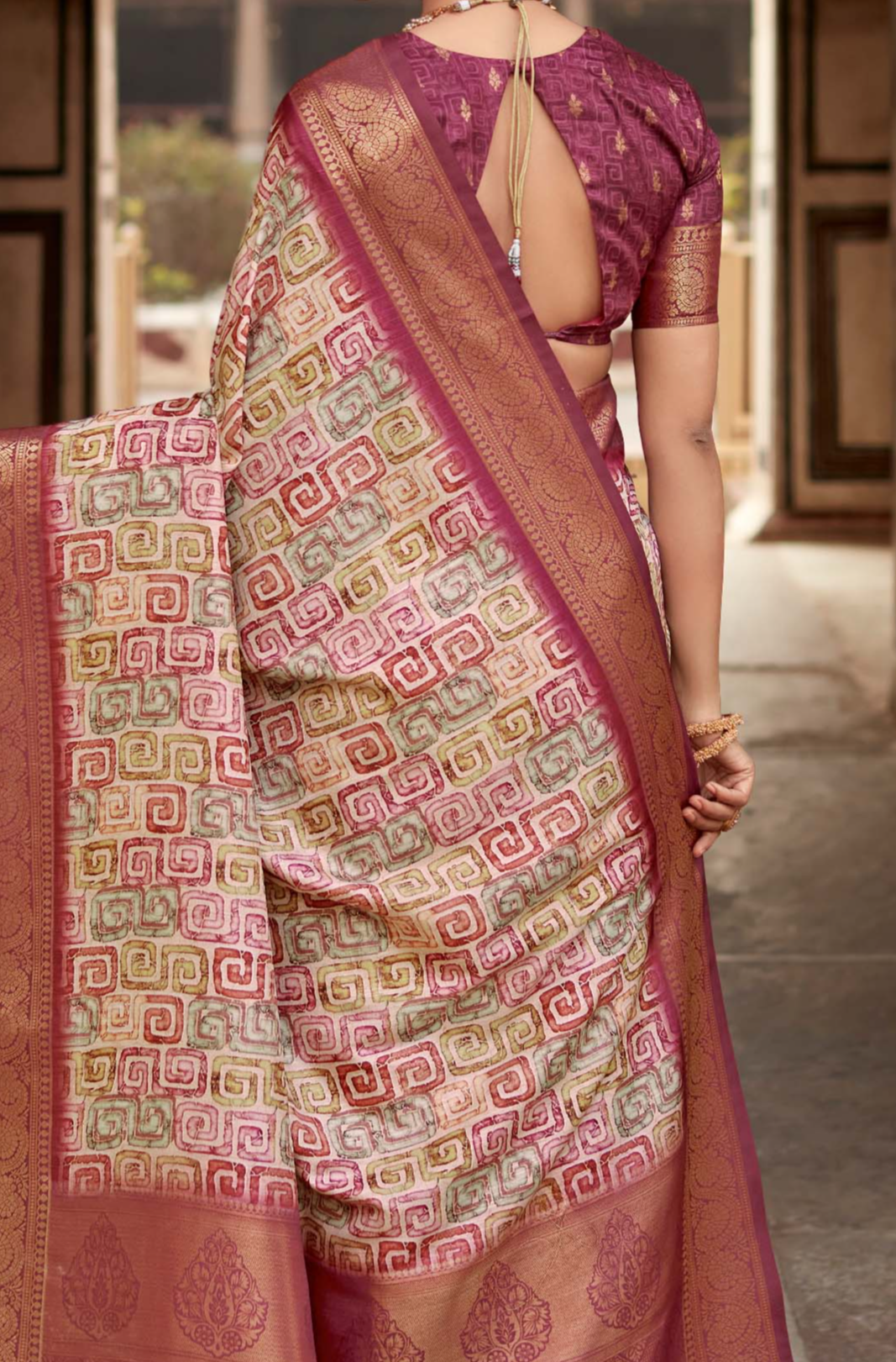 Fallow Brown Banarasi Printed Silk Saree