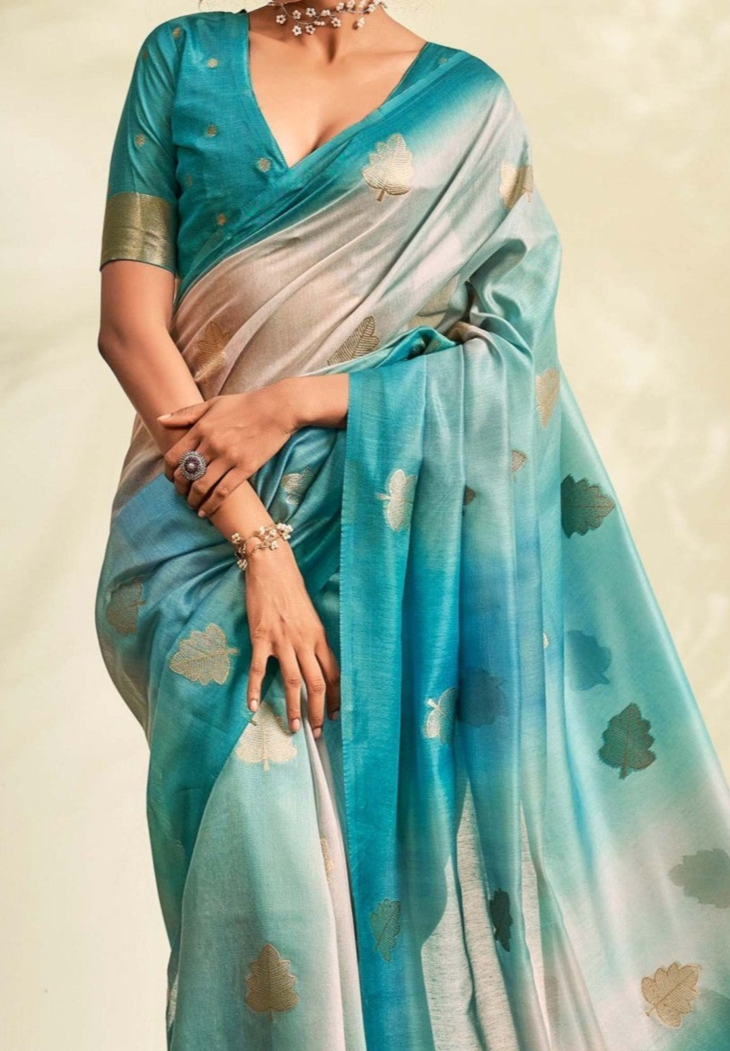 Serene Sky Blue Handloom Khadi Silk Saree