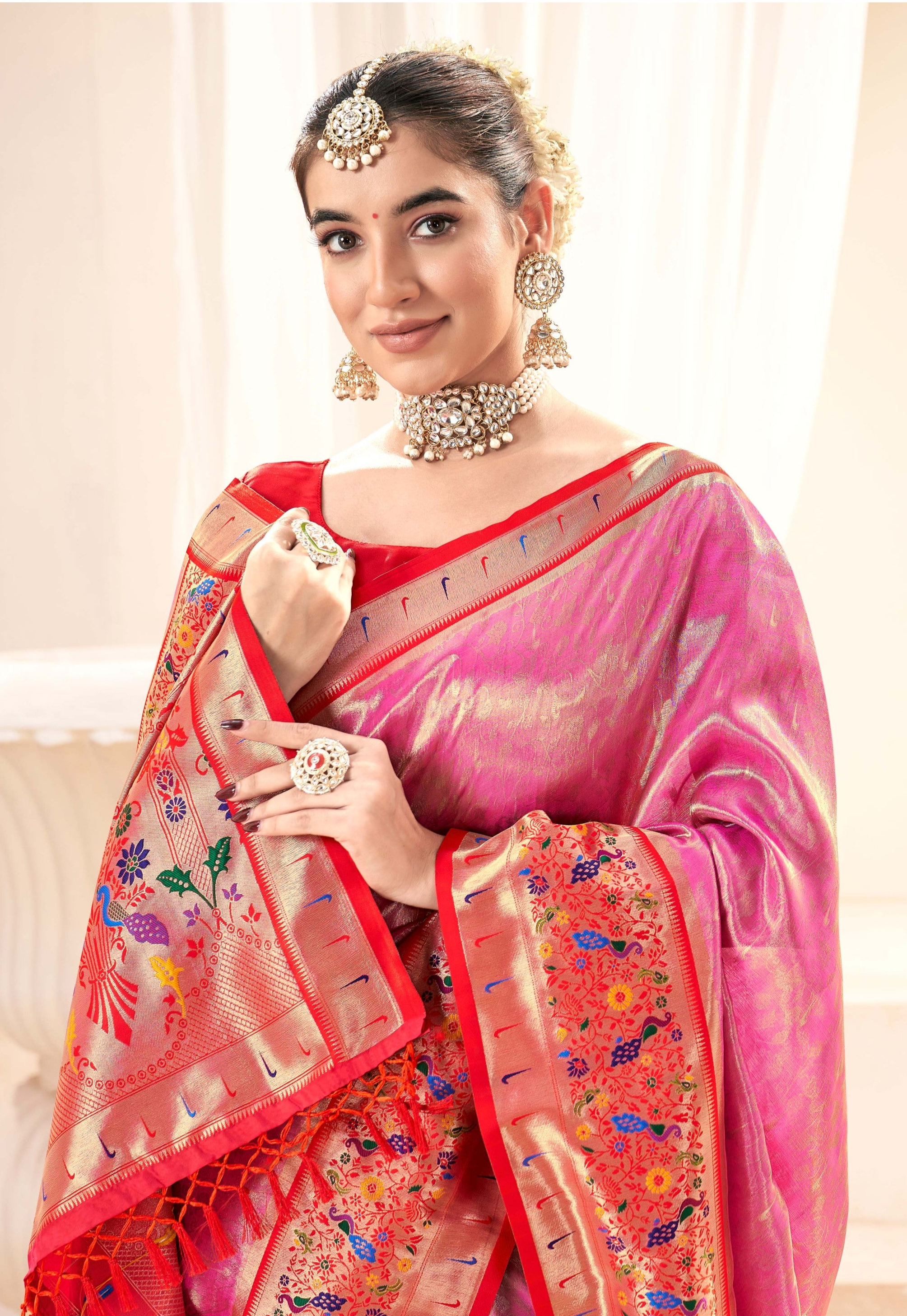 Graceful Light Pink Zari Woven Banarasi Silk Saree