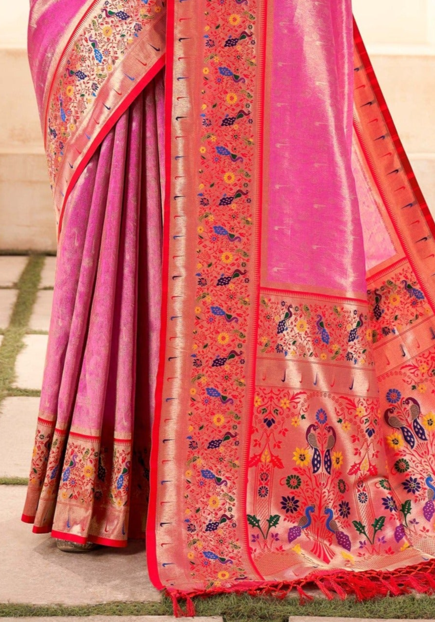 Graceful Light Pink Zari Woven Banarasi Silk Saree