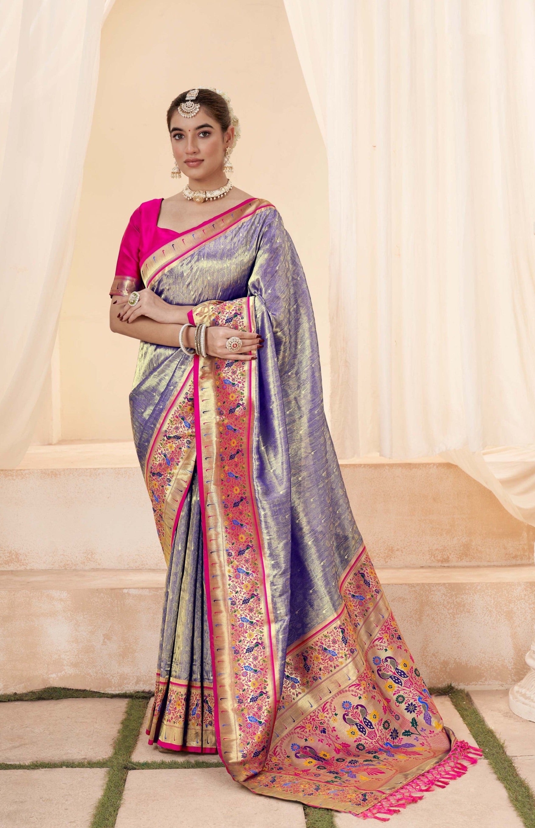 Elegant Lavender Zari Woven Banarasi Silk Saree