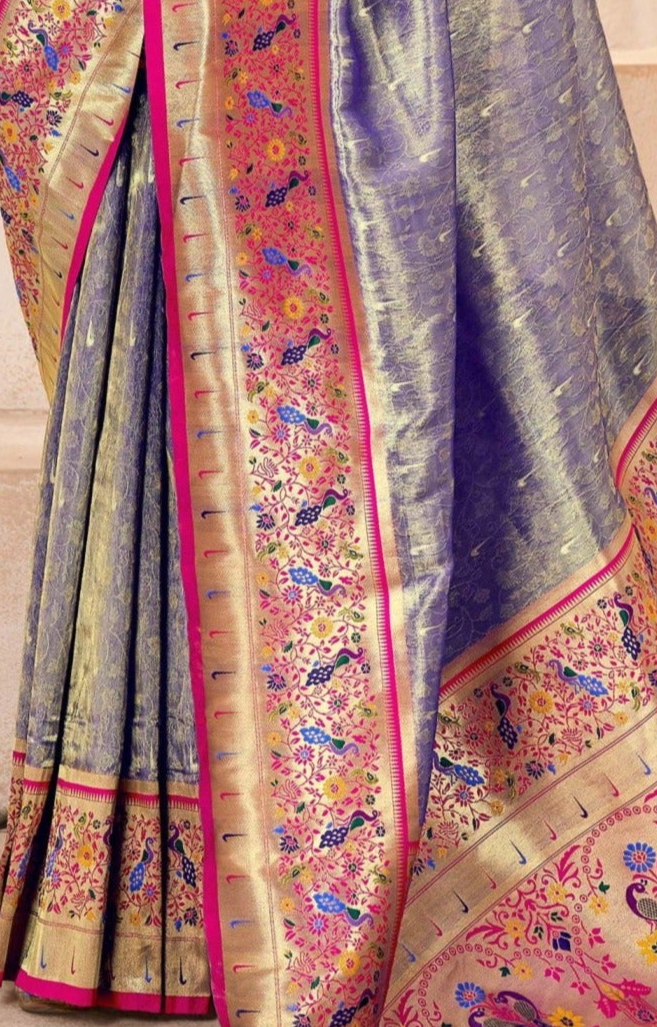 Elegant Lavender Zari Woven Banarasi Silk Saree